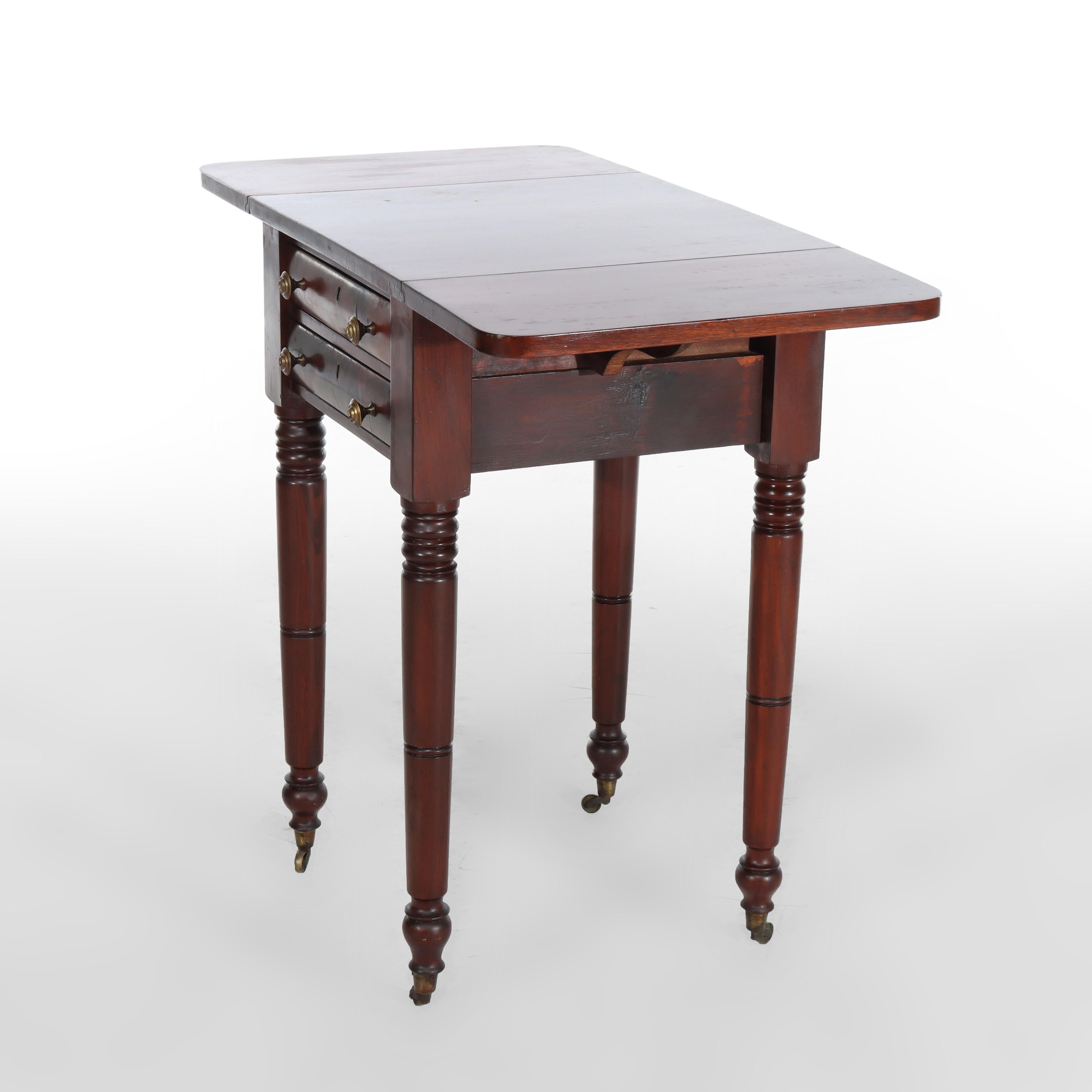 Ancienne table de travail à 2 tiroirs en acajou flammé Empire c1840 en vente 3