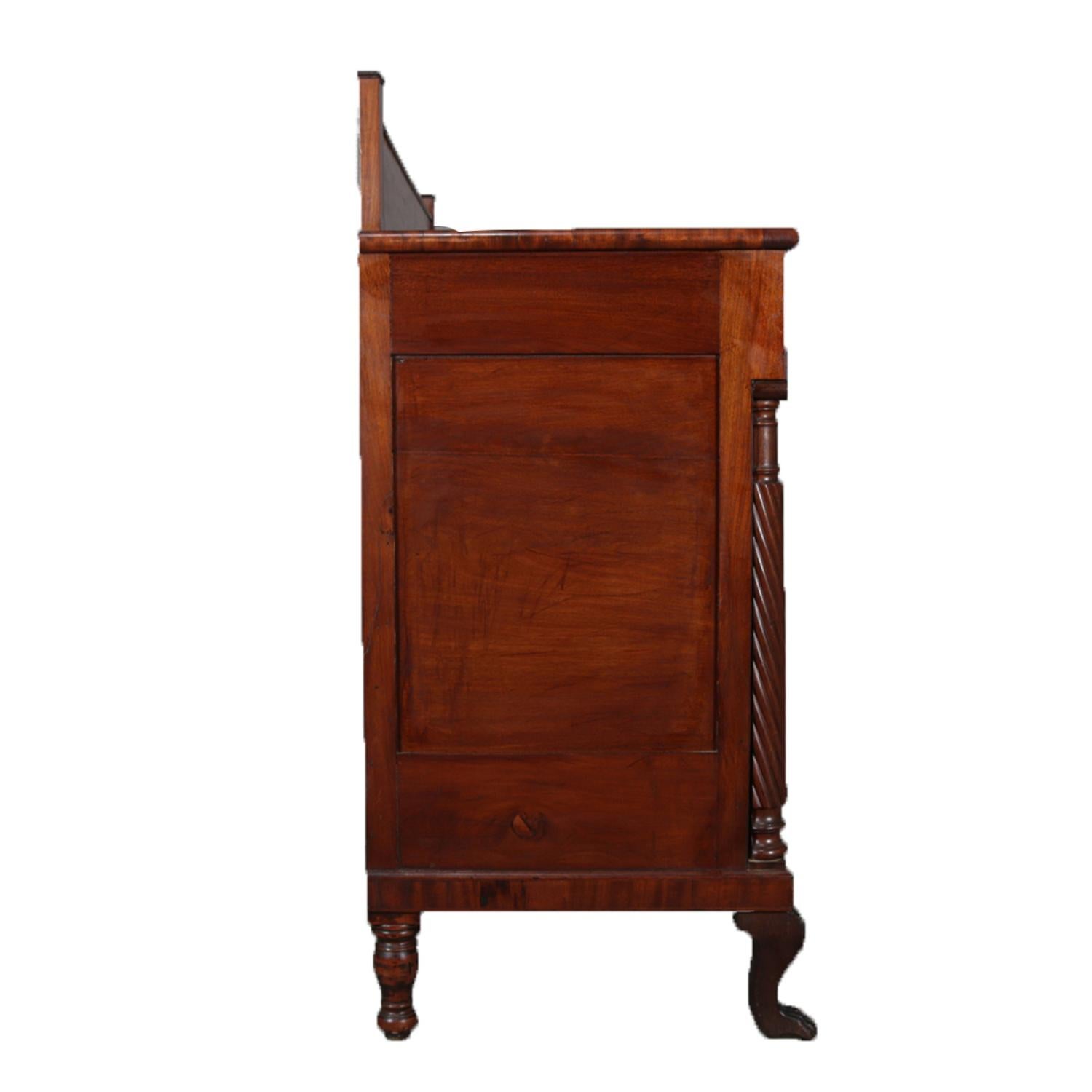 Carved Antique American Empire Flame Mahogany and Bronze Sideboard, circa 1830