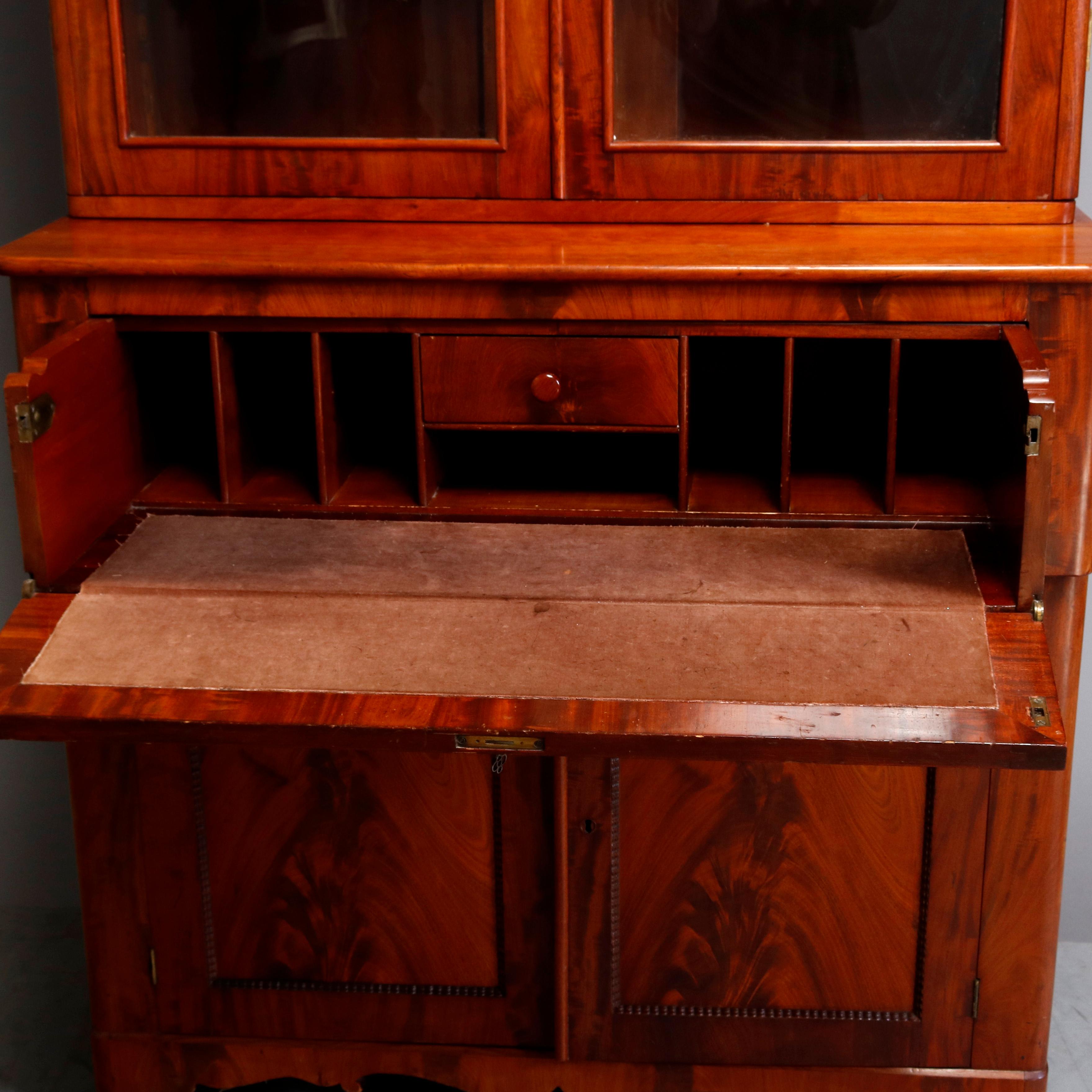 Antique American Empire Flame Mahogany Bookcase Secretary, circa 1845 5