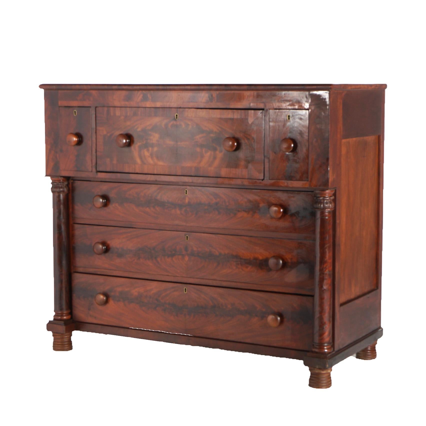 Antique American Empire Flame Mahogany Butler’s Desk with Full Columns C1840 9