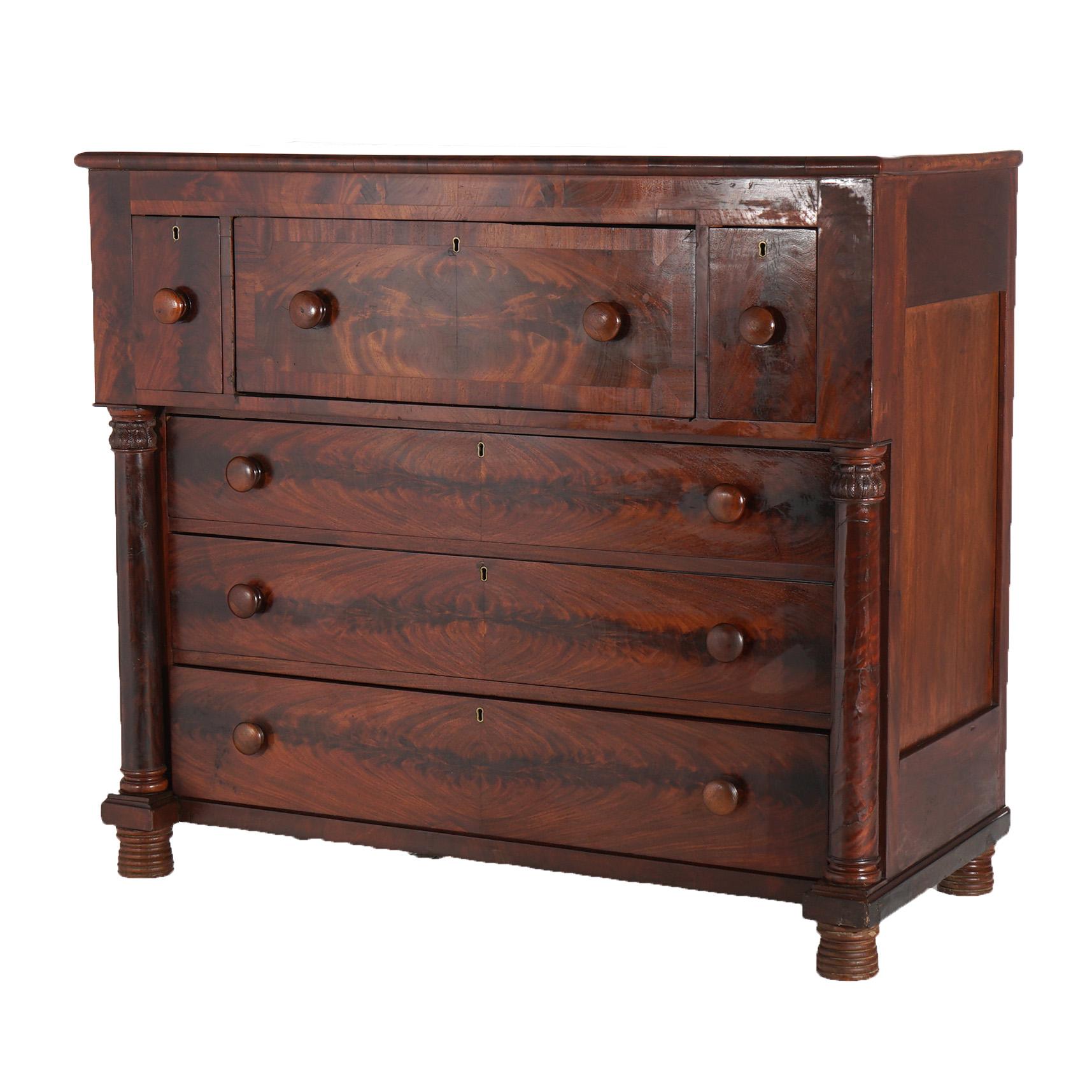 Antique American Empire Flame Mahogany Butler’s Desk with Full Columns C1840 12