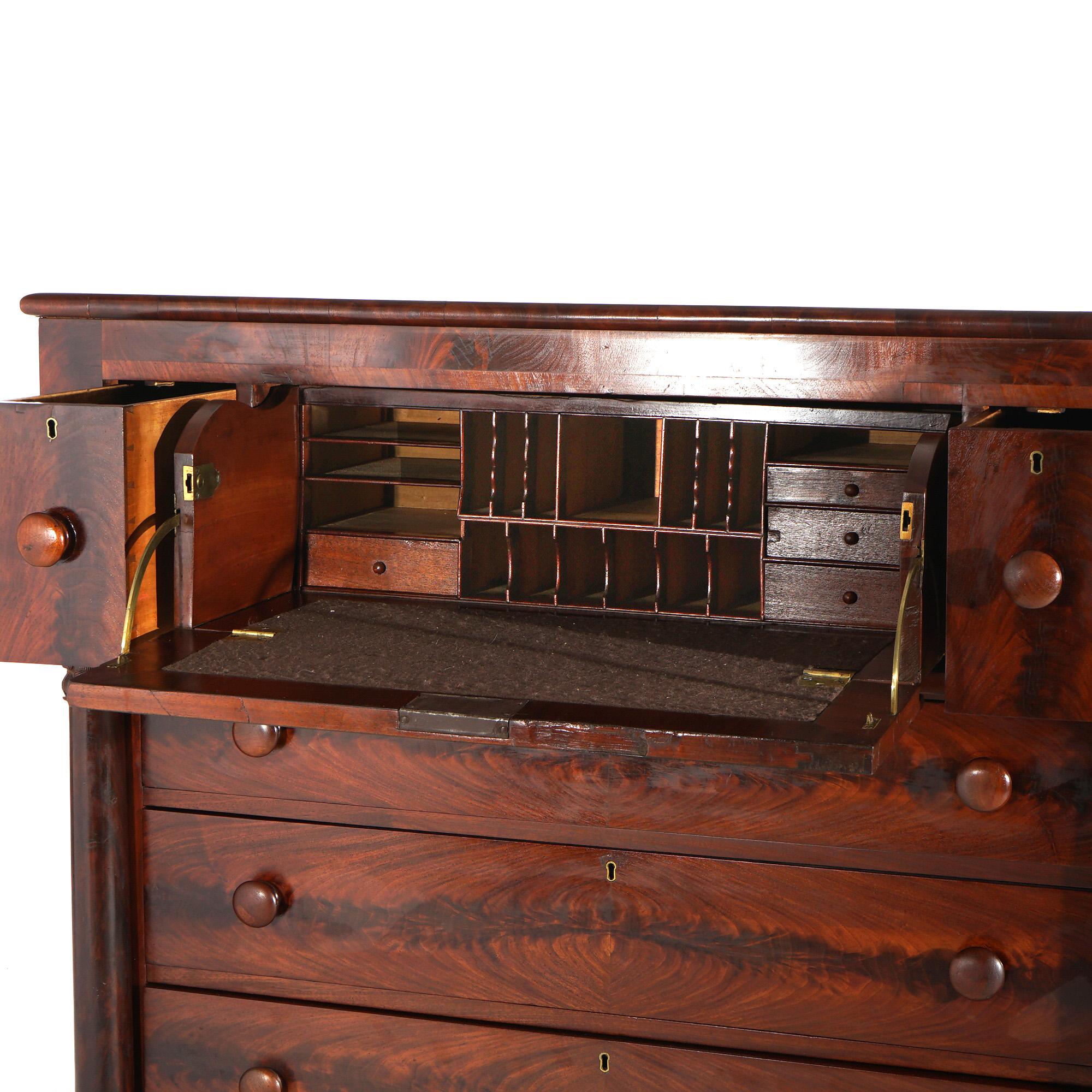 Antique American Empire Flame Mahogany Butler’s Desk with Full Columns C1840 14