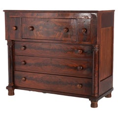 Antique American Empire Flame Mahogany Butler’s Desk with Full Columns C1840
