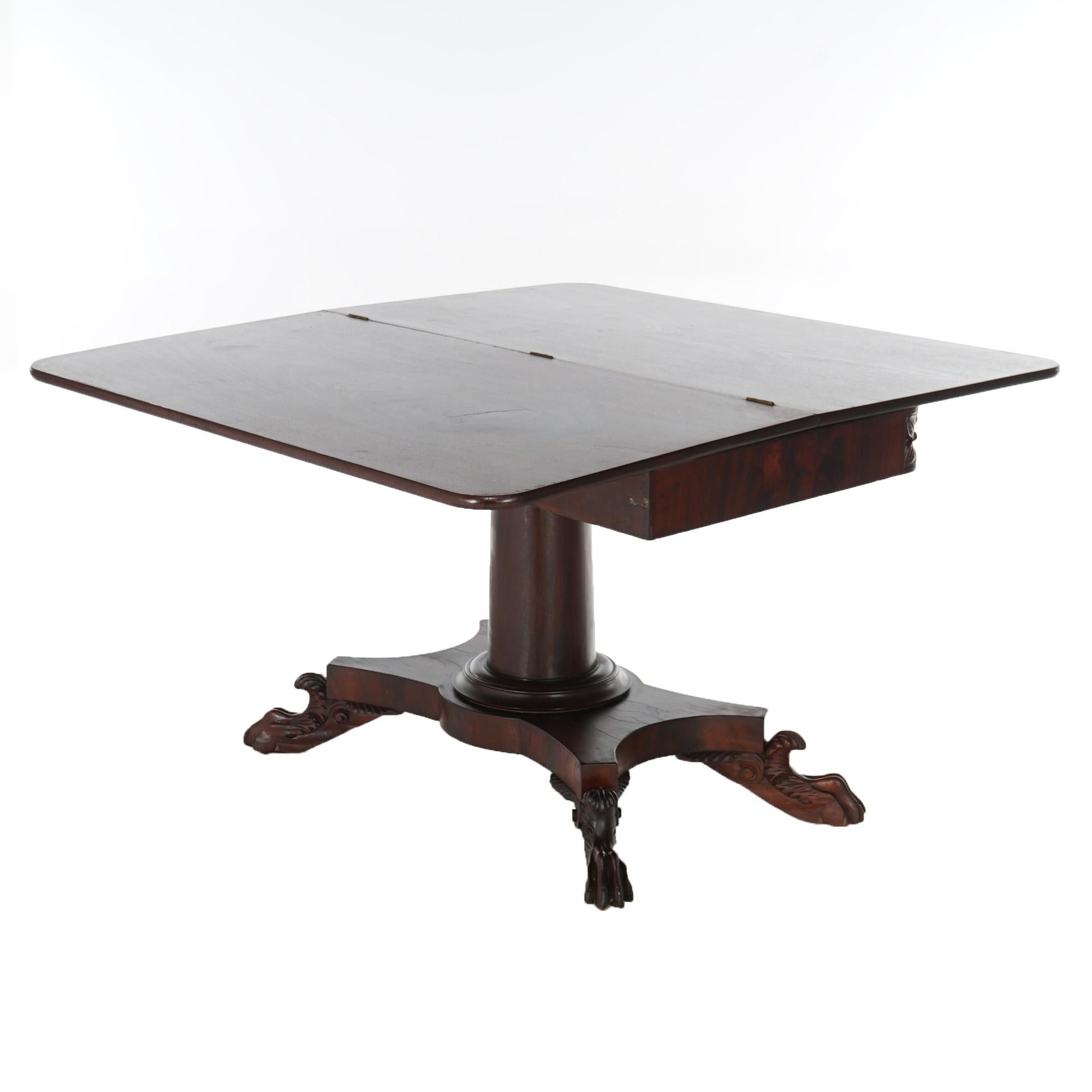 Antique American Empire Flame Mahogany Card Table Circa 1840 For Sale 11