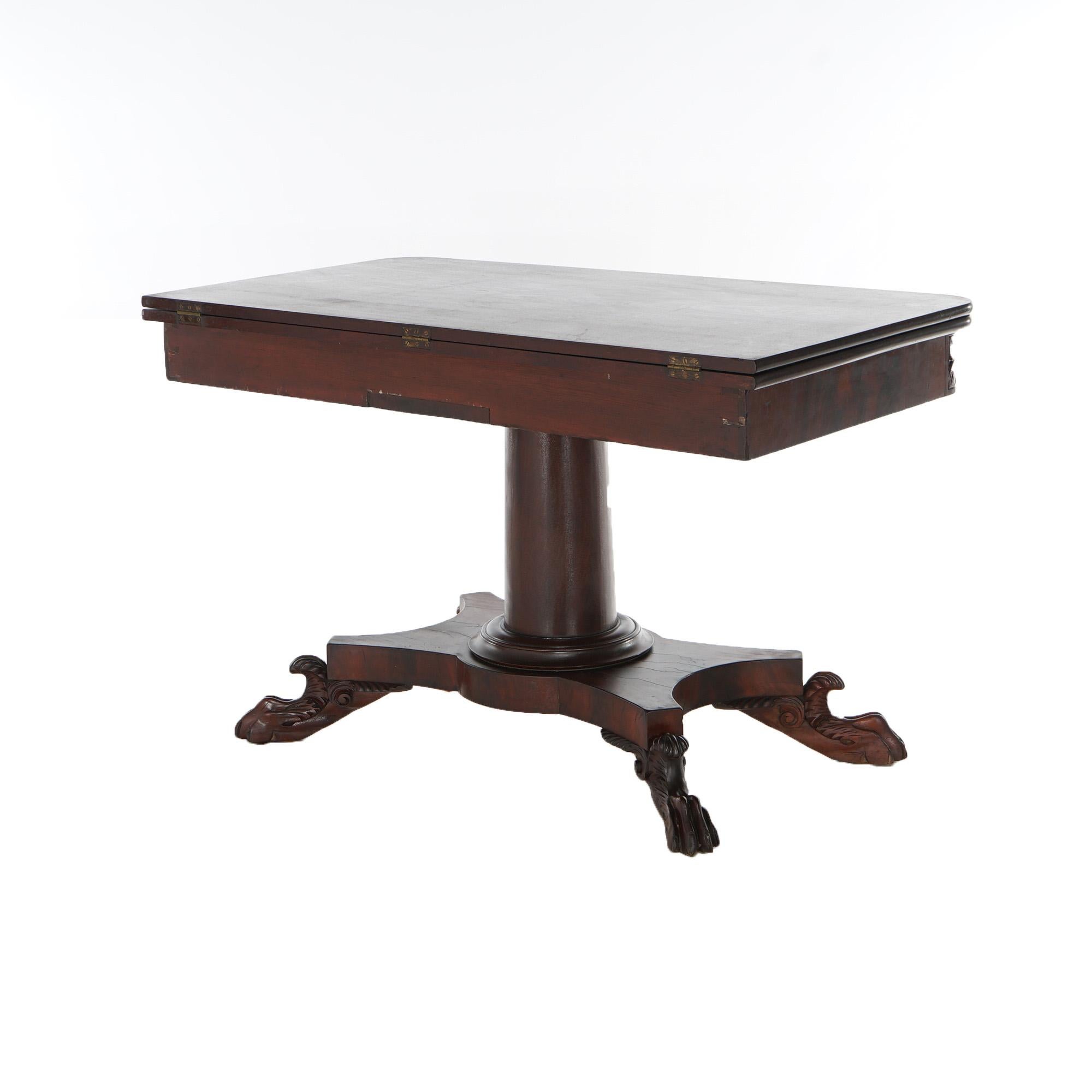Antique American Empire Flame Mahogany Card Table Circa 1840 In Good Condition For Sale In Big Flats, NY