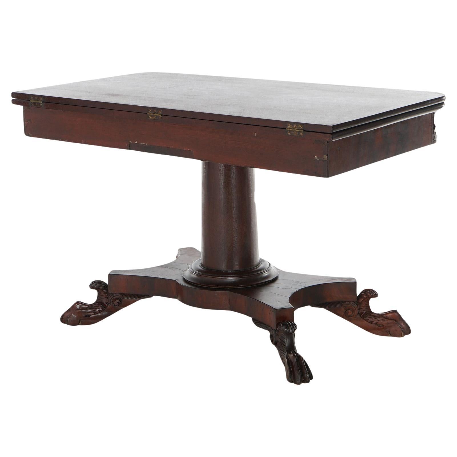 Antique American Empire Flame Mahogany Card Table Circa 1840