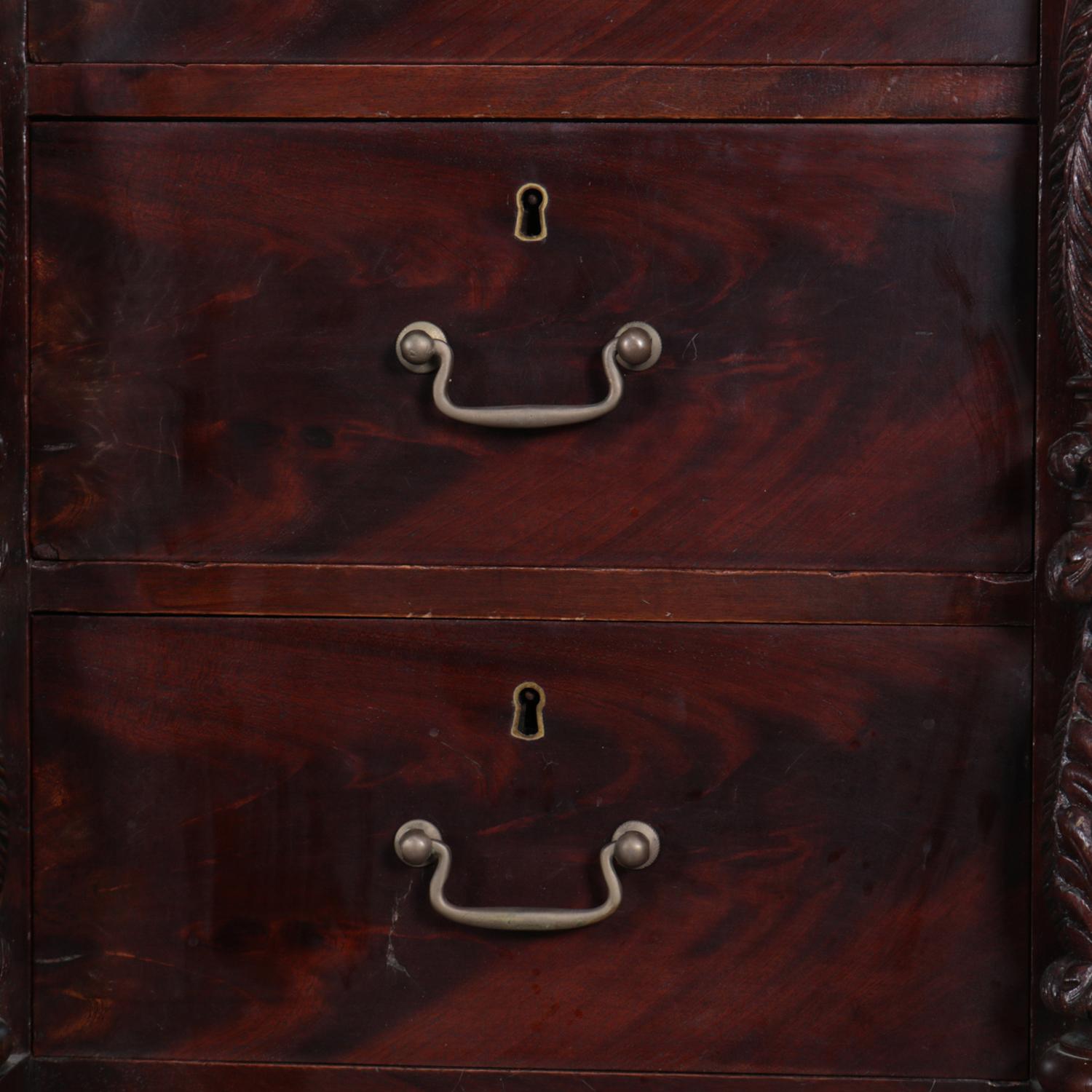 Antique American Empire Flame Mahogany Carved Acanthus Dressing Table 3