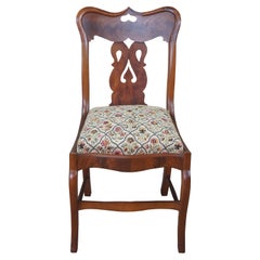 Antique American Empire Flame Mahogany Cherry Needlepoint Vanity Side Chair