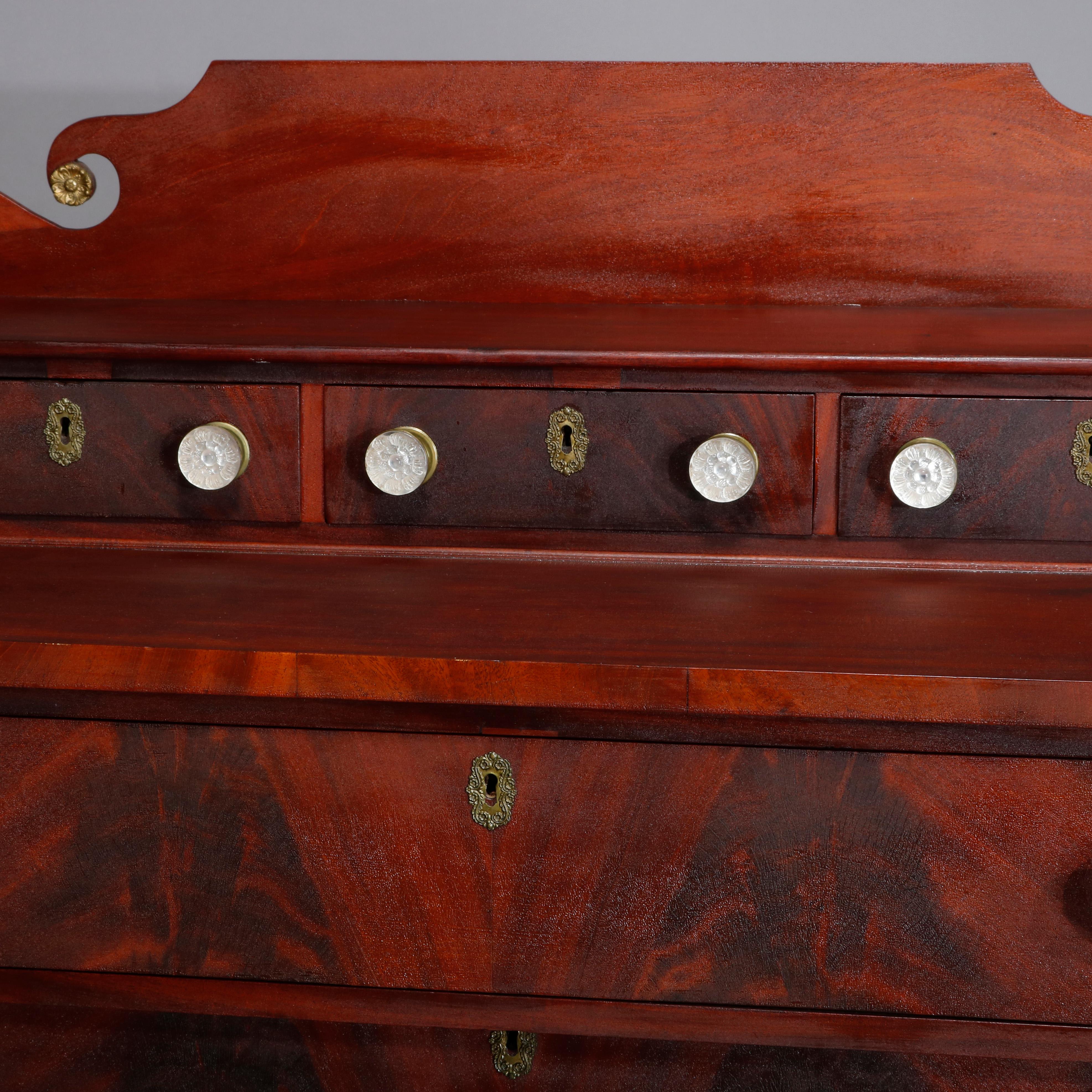 Carved Antique American Empire Flame Mahogany Chest of Drawers, circa 1840