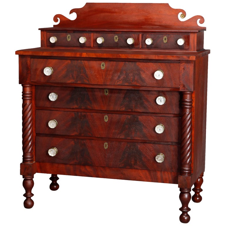 Antique American Empire Flame Mahogany Chest of Drawers, circa 1840 at