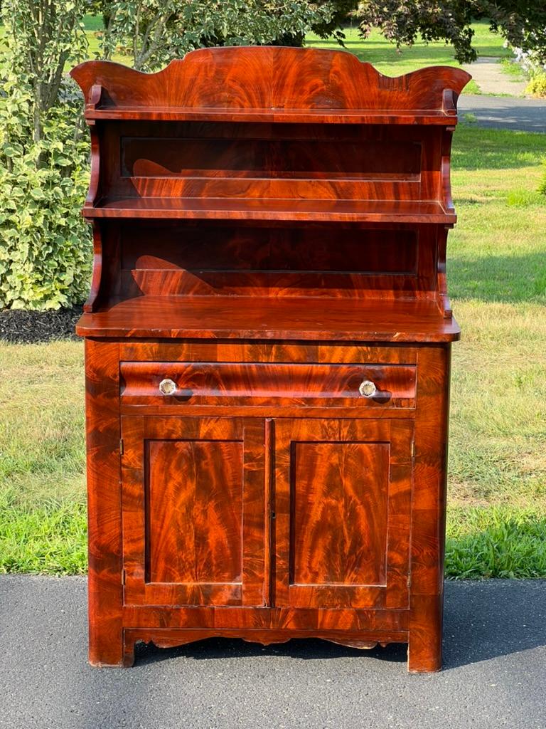 Antique American Empire Flame Mahogany Diminutive Cupboard In Good Condition For Sale In Westfield, MA