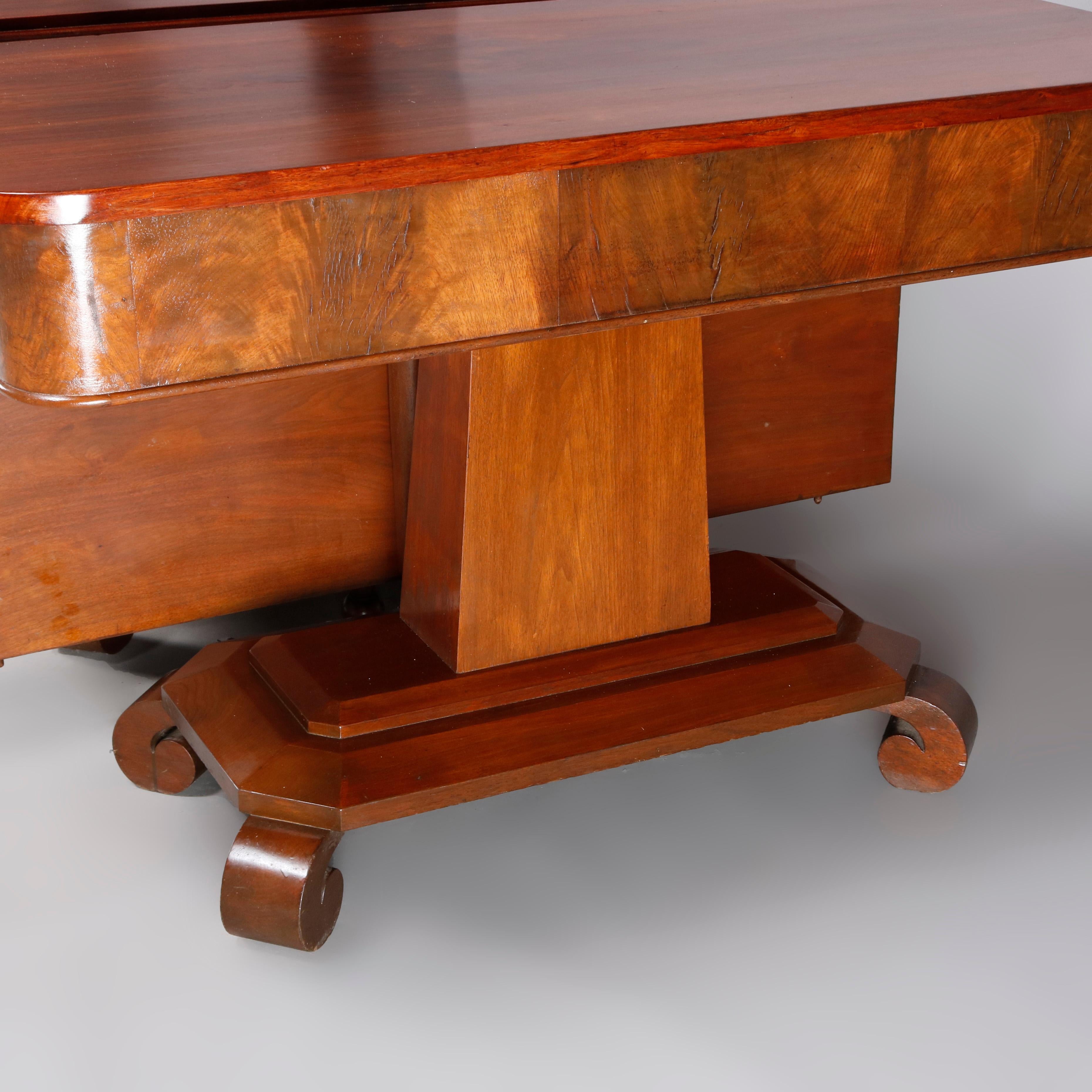Antique American Empire Flame Mahogany Double Pedestal Drop Leaf Banquet Table 5