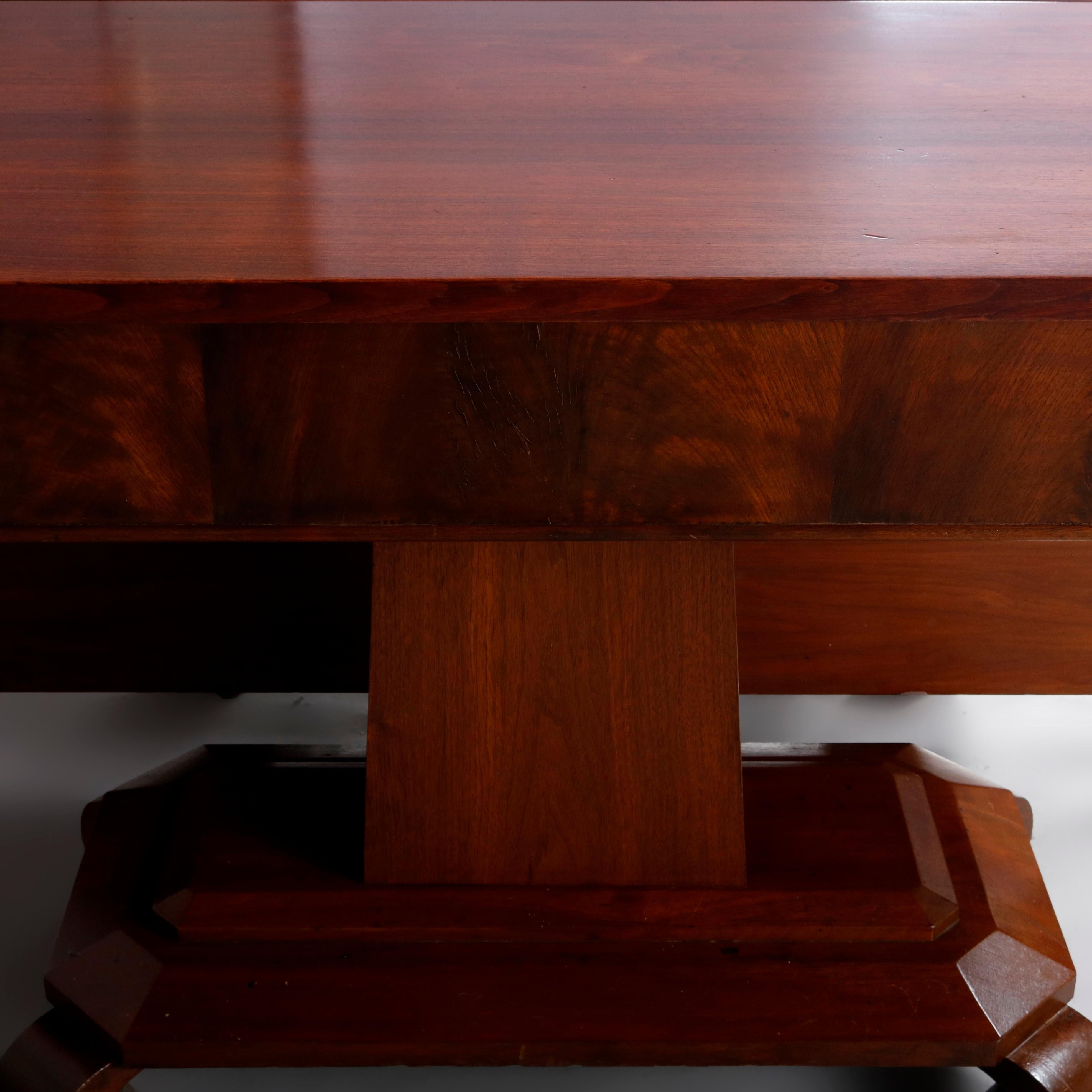 Antique American Empire Flame Mahogany Double Pedestal Drop Leaf Banquet Table 6