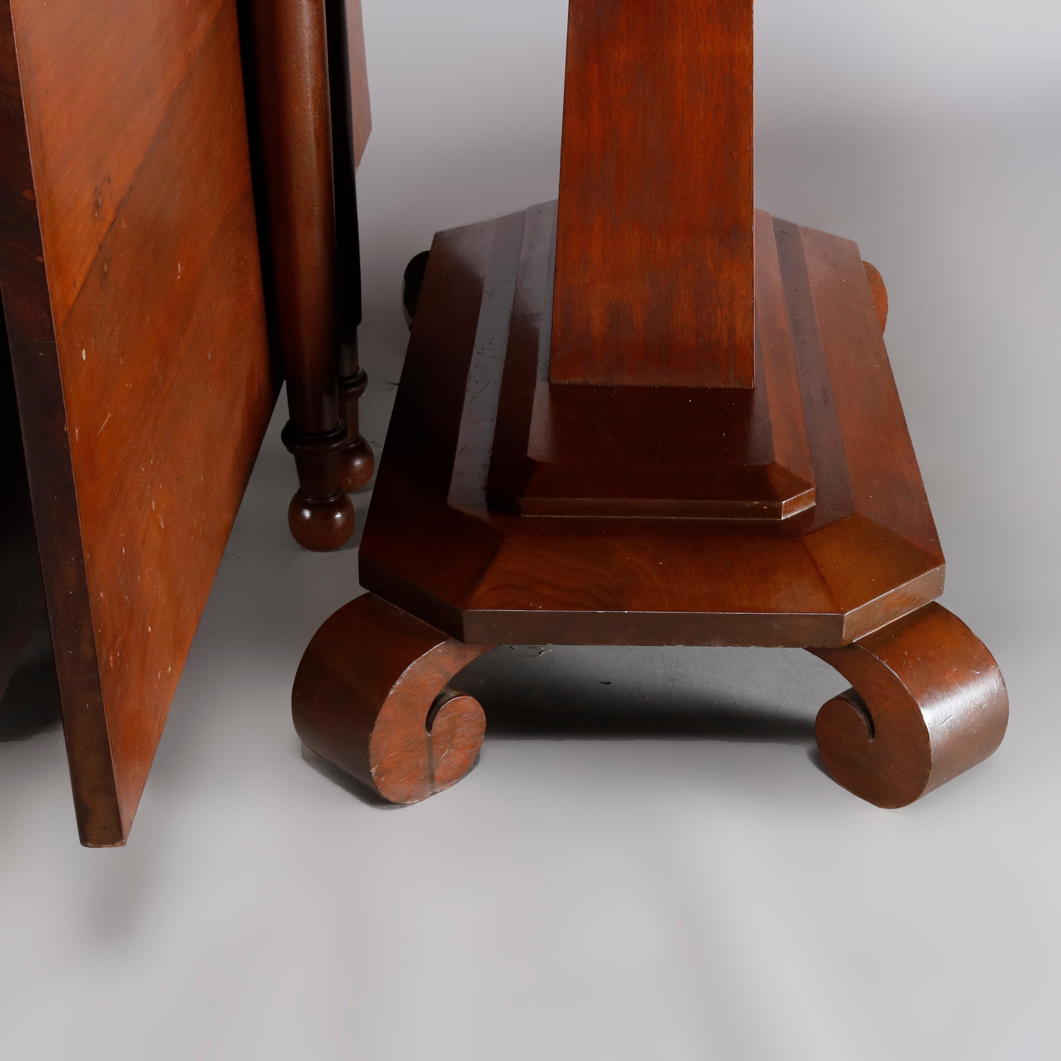 Antique American Empire Flame Mahogany Double Pedestal Drop Leaf Banquet Table In Good Condition In Big Flats, NY