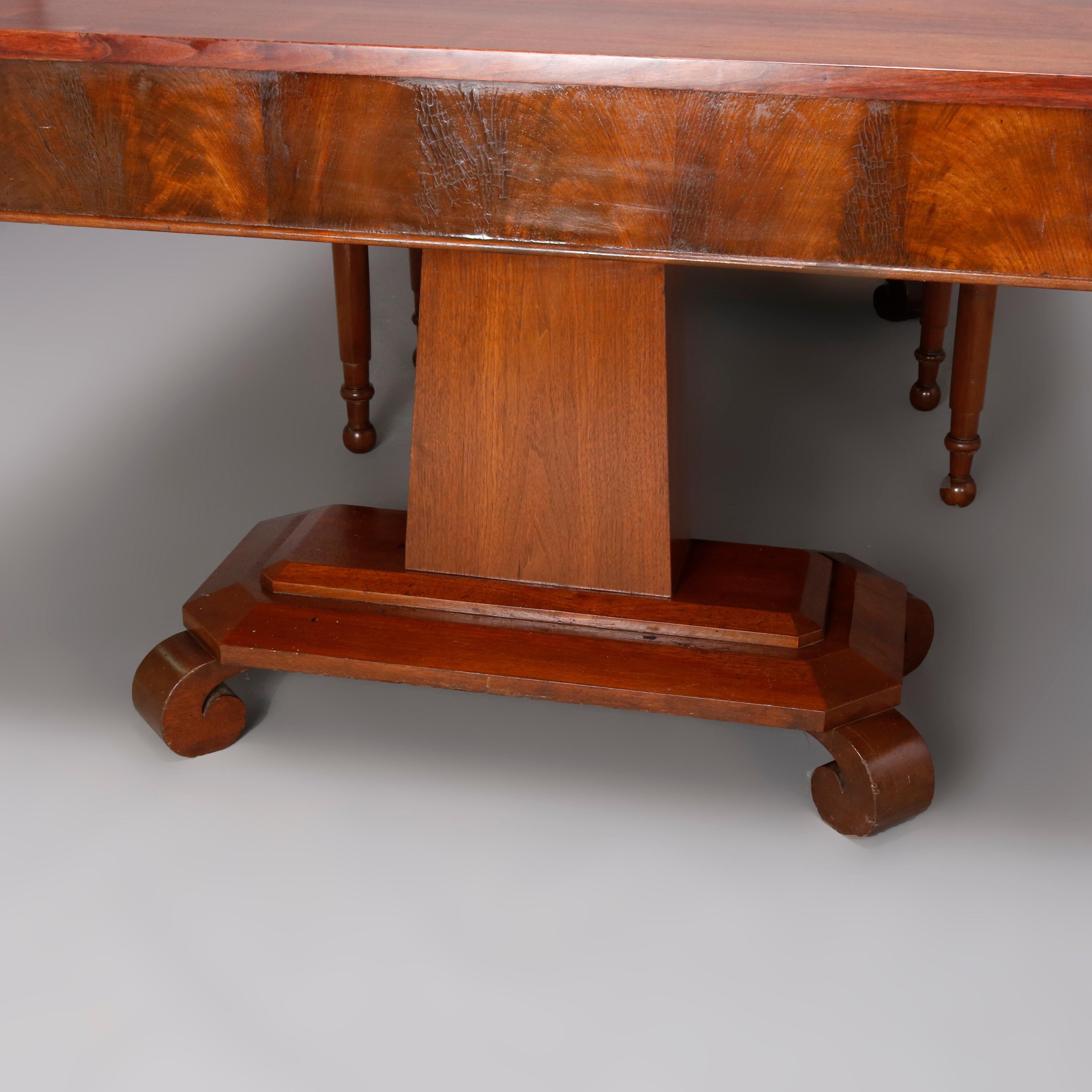 Antique American Empire Flame Mahogany Double Pedestal Drop Leaf Banquet Table 2