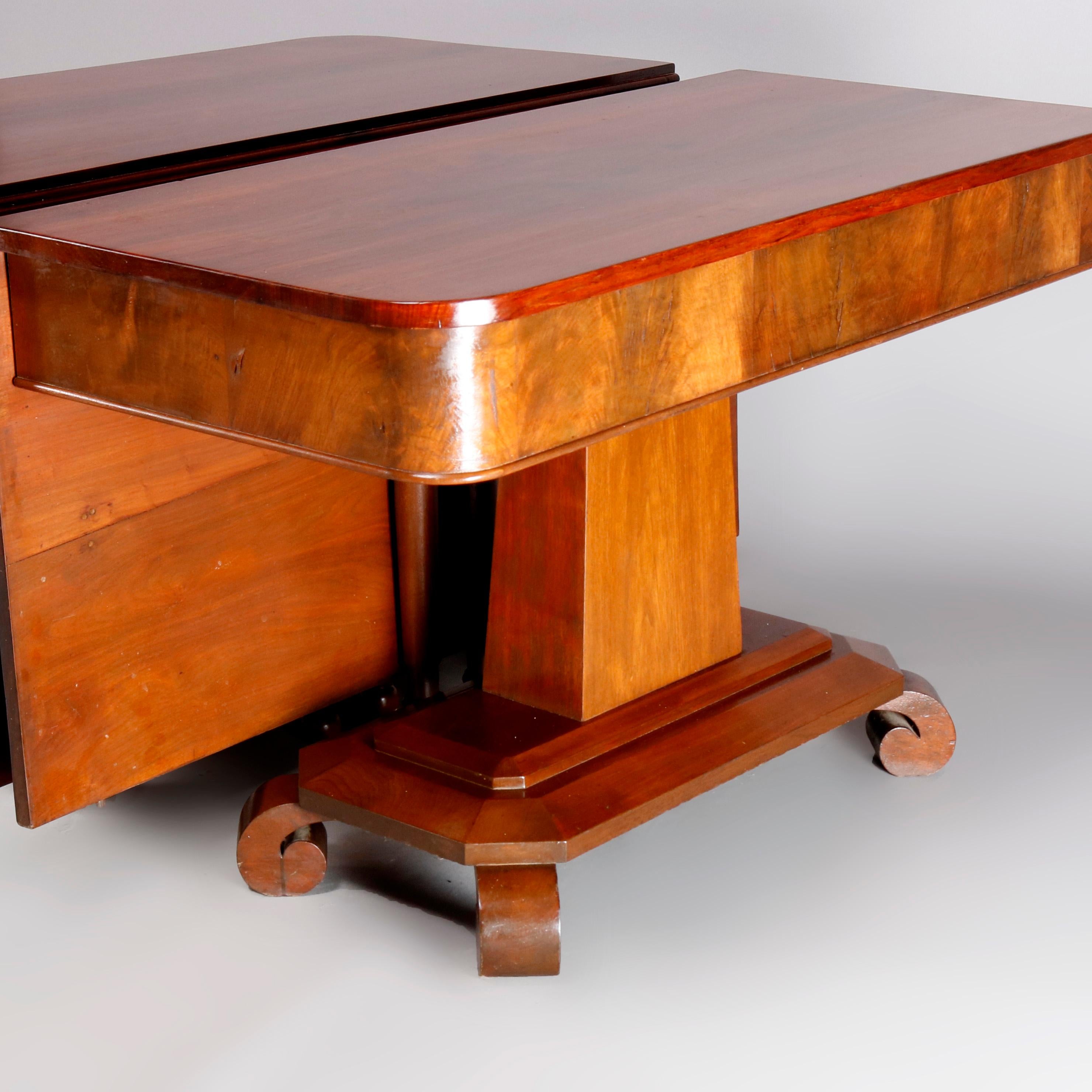Antique American Empire Flame Mahogany Double Pedestal Drop Leaf Banquet Table 4