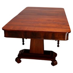 Used American Empire Flame Mahogany Double Pedestal Drop Leaf Banquet Table