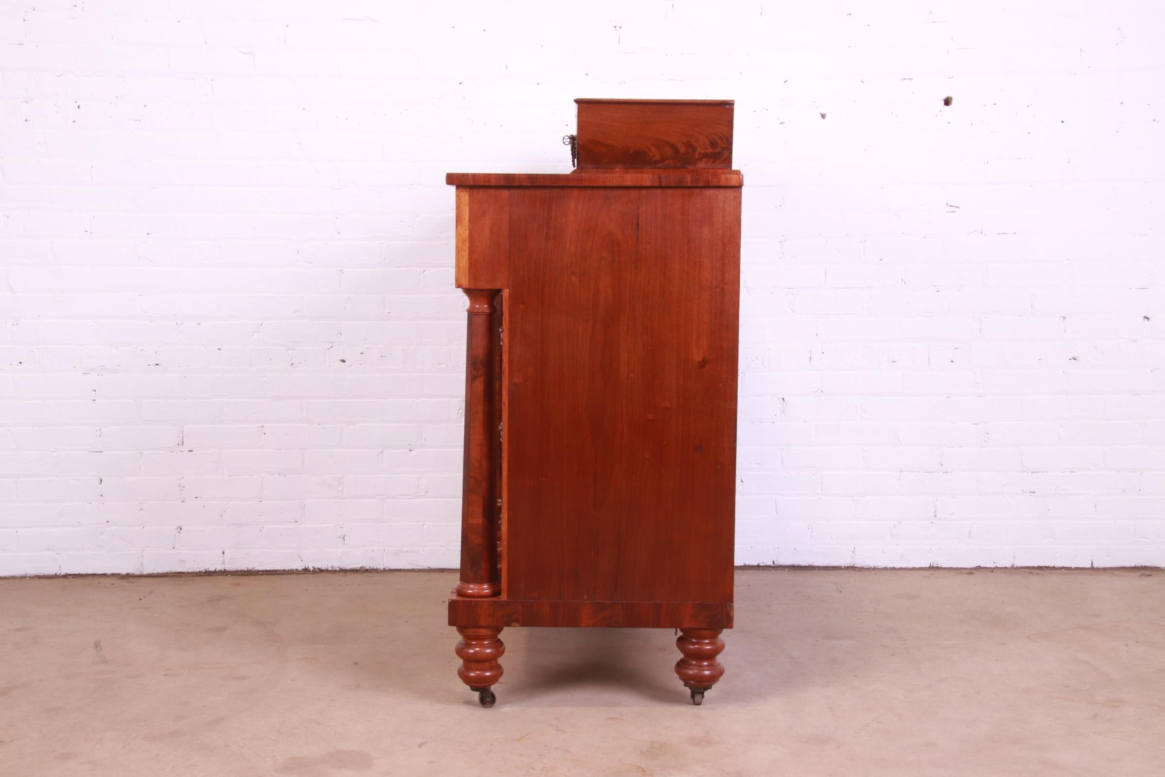 Antique American Empire Flame Mahogany Dresser Chest, Circa 1850s 11