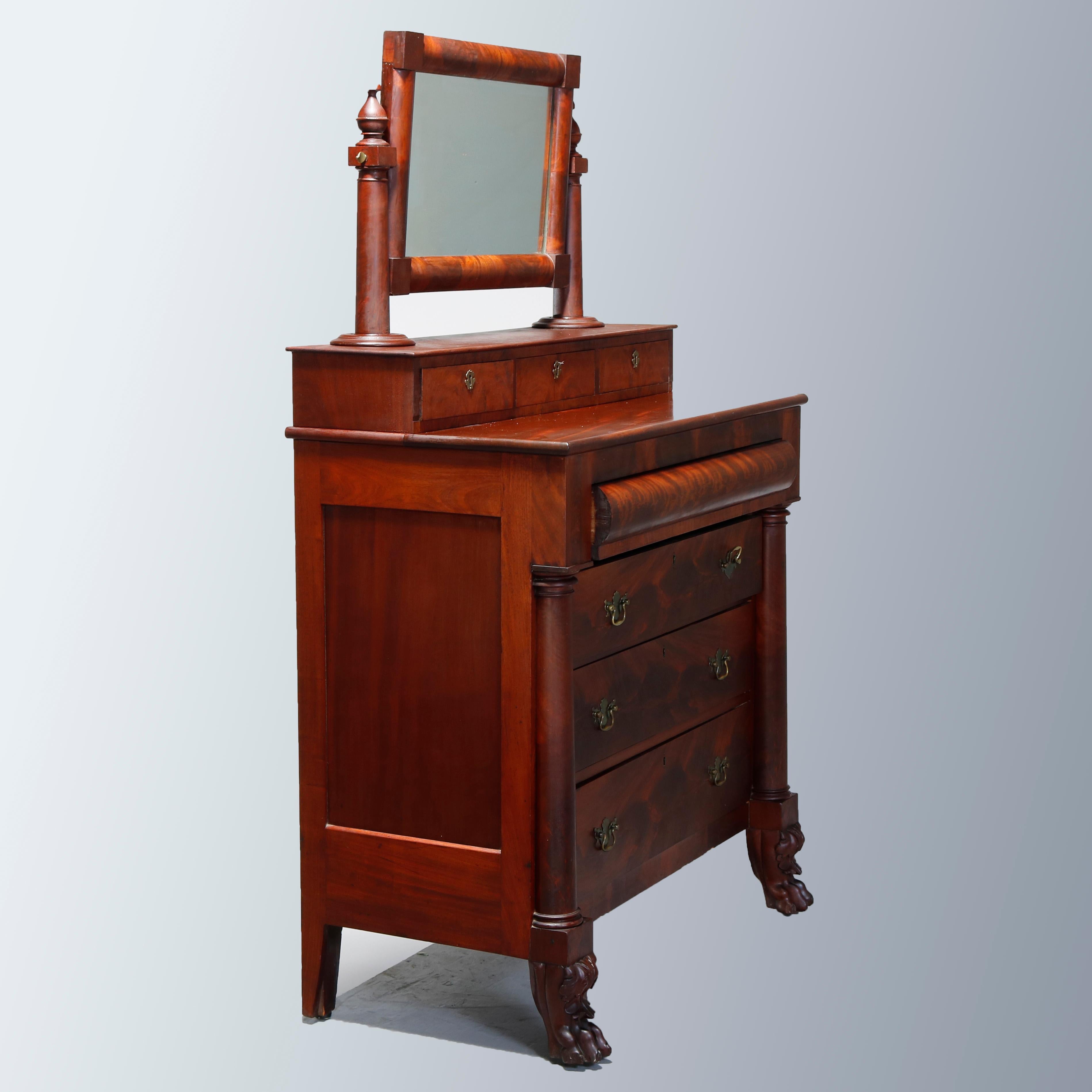 Antique American Empire Flame Mahogany Dresser Mirror, Circa 1840 11