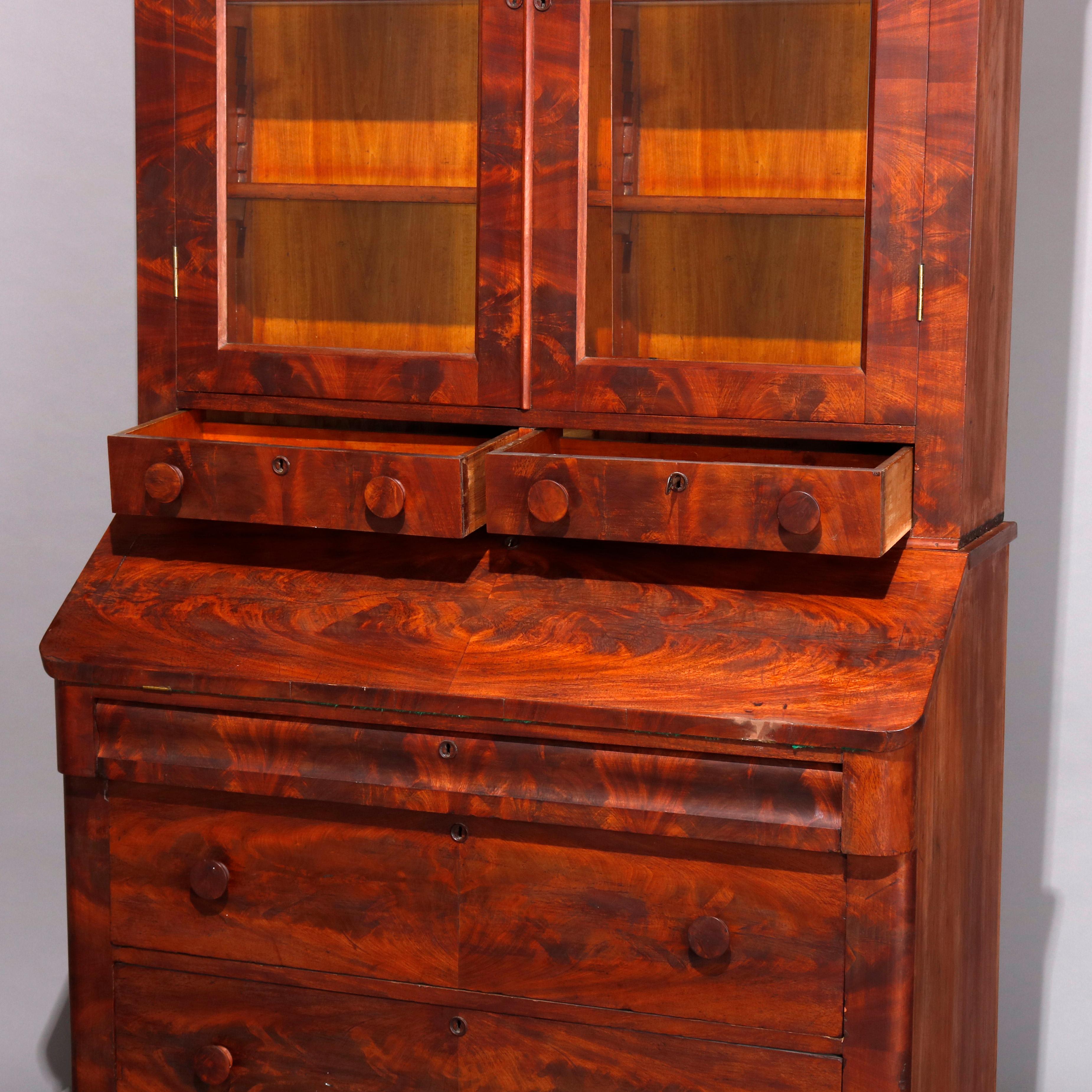 Antique American Empire Flame Mahogany Dropfront Secretary Desk, circa 1840 1