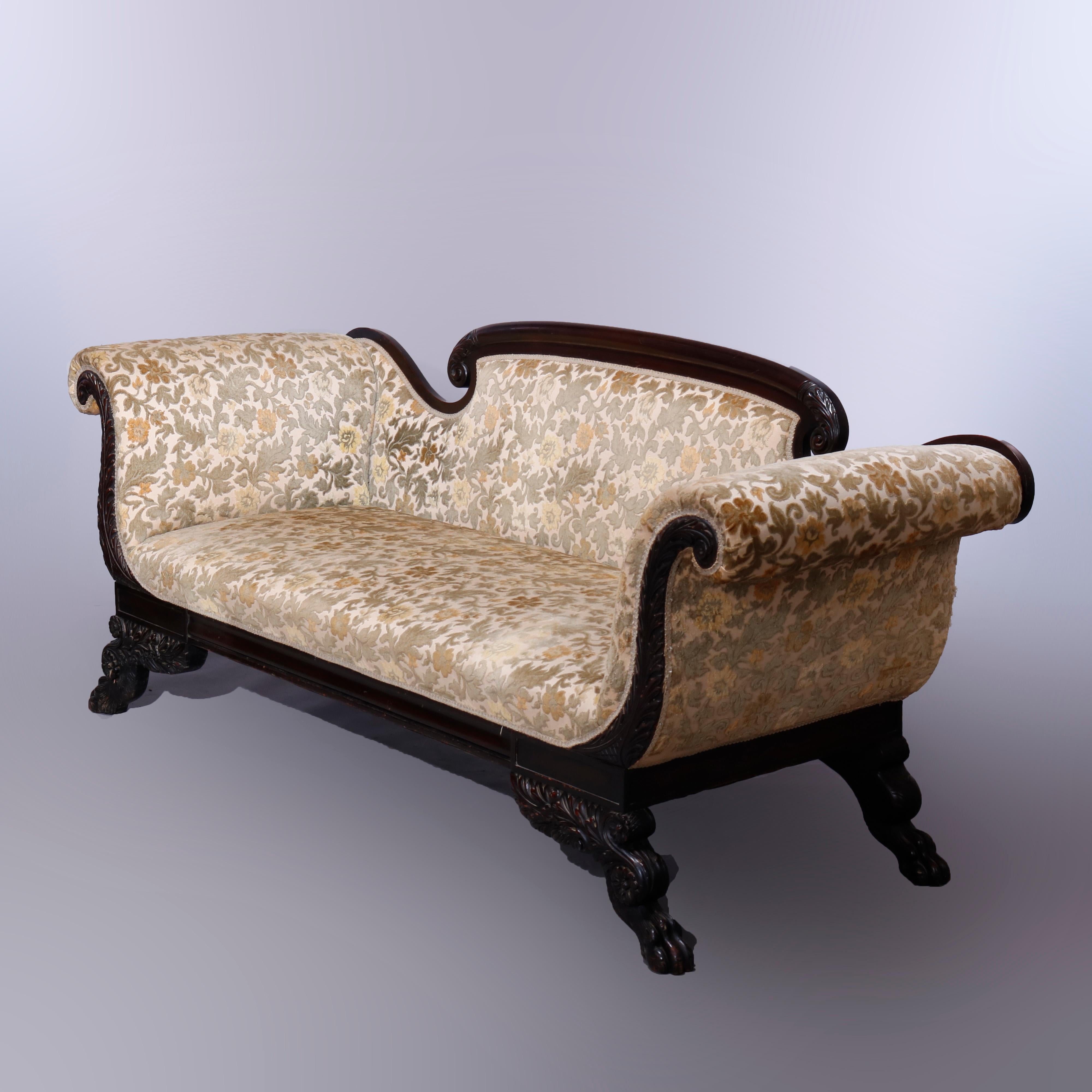 19th Century Antique American Empire Flame Mahogany Federal Style Sofa, Circa 1840