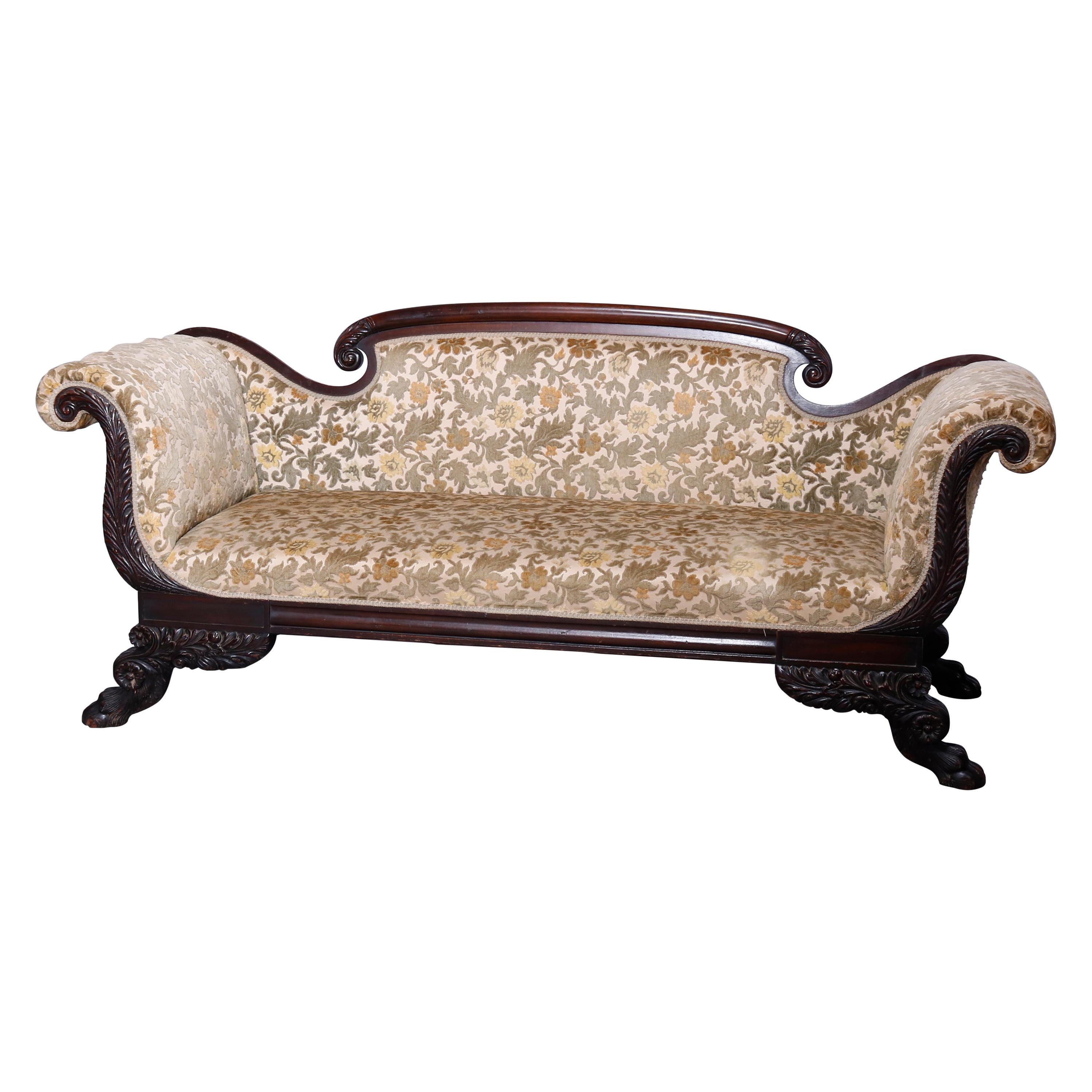 Antique American Empire Flame Mahogany Federal Style Sofa, Circa 1840