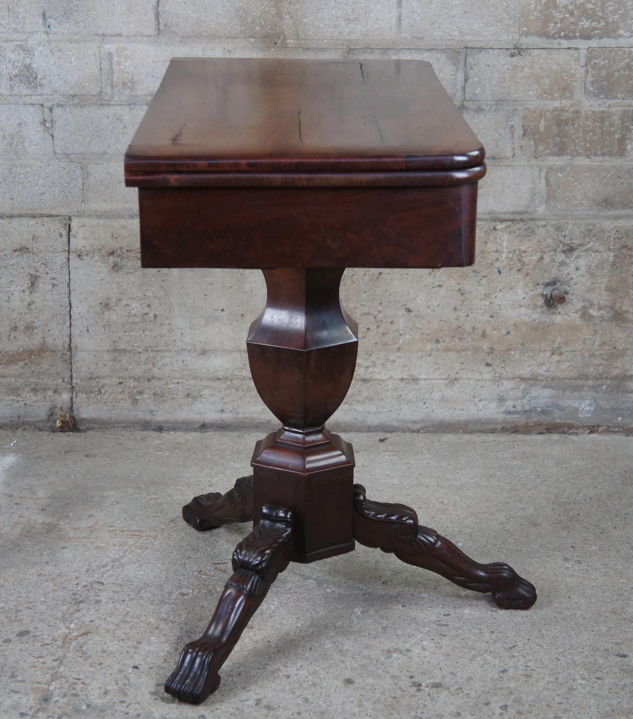 Antique American Empire Flame Mahogany Flip Top Game Table Entryway