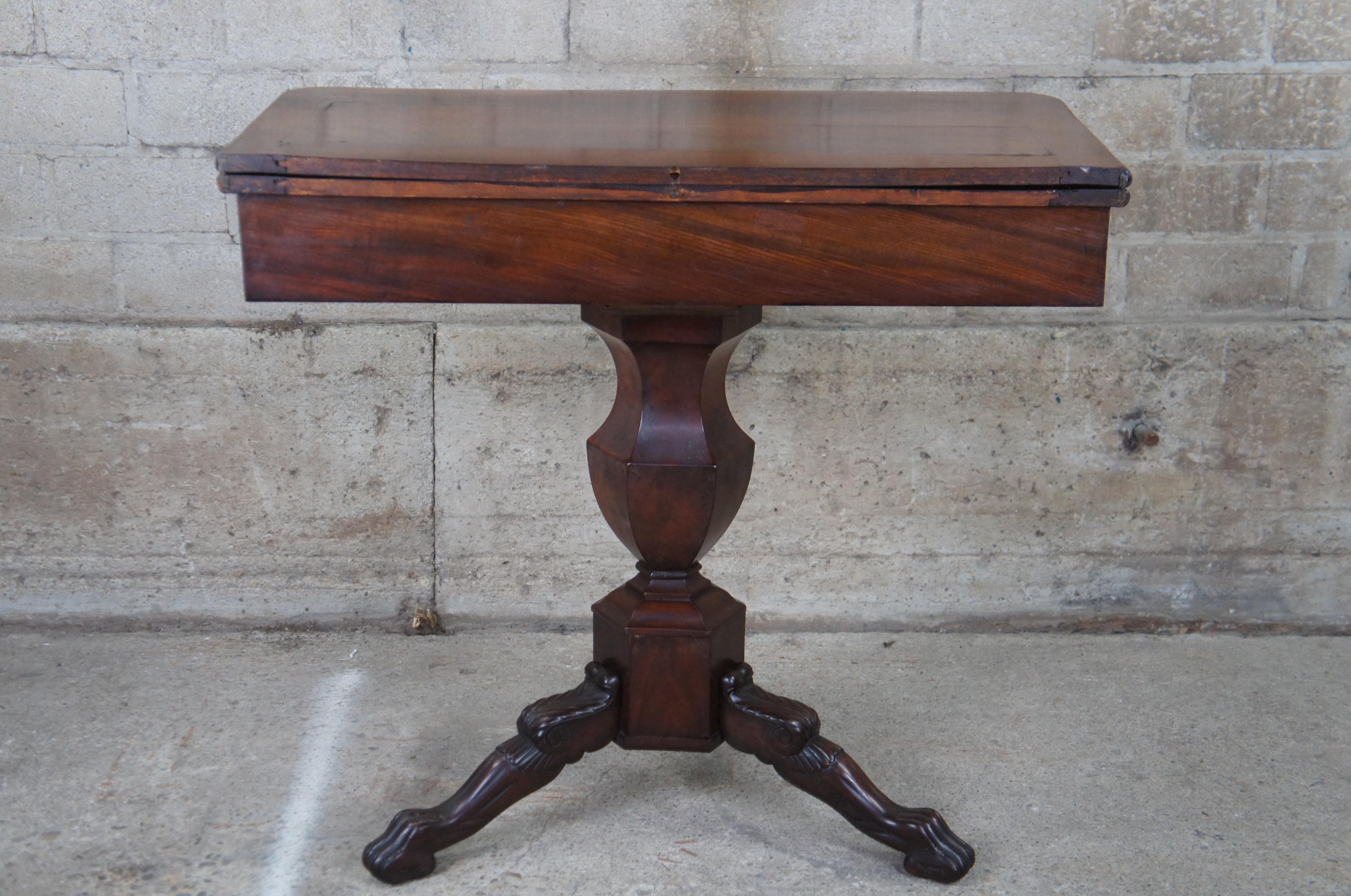 Antique American Empire Flame Mahogany Flip Top Game Table Entryway