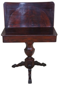 Antique American Empire Flame Mahogany Flip Top Game Table Entryway Hall Console