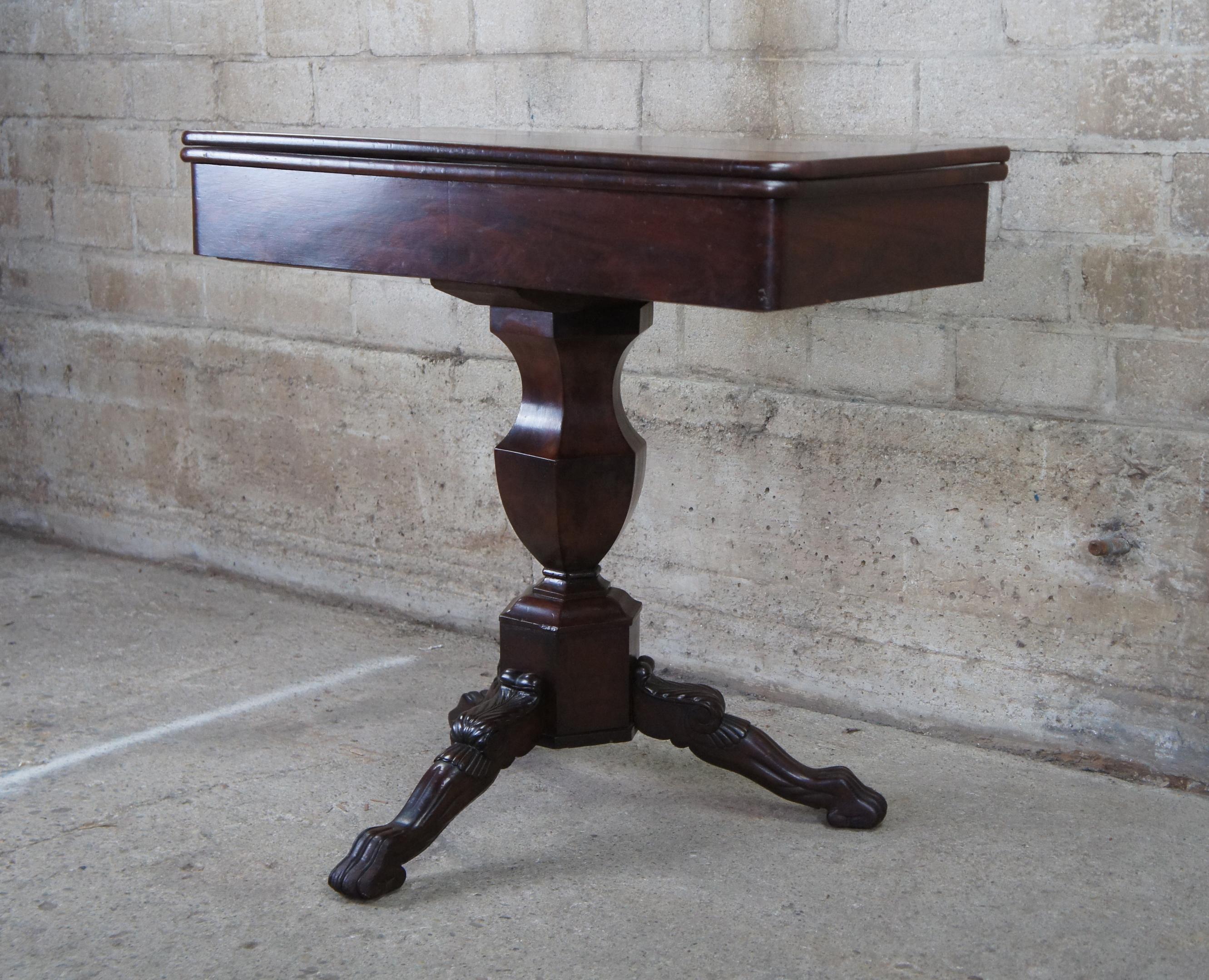 Antique American Empire Flame Mahogany Flip Top Game Table Entryway