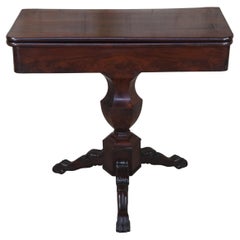 Antique American Empire Flame Mahogany Flip Top Game Table Entryway Hall Console