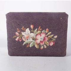 Antique American Empire Flame Mahogany Floral Needlepoint Foot Stool, circa 1850
