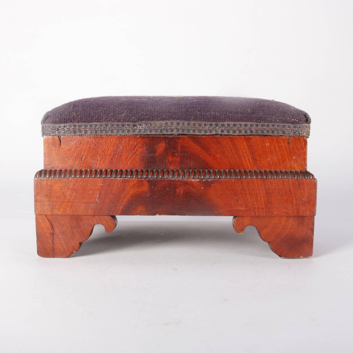 Antique American Empire Flame Mahogany Floral Needlepoint Foot Stool, circa 1850 3