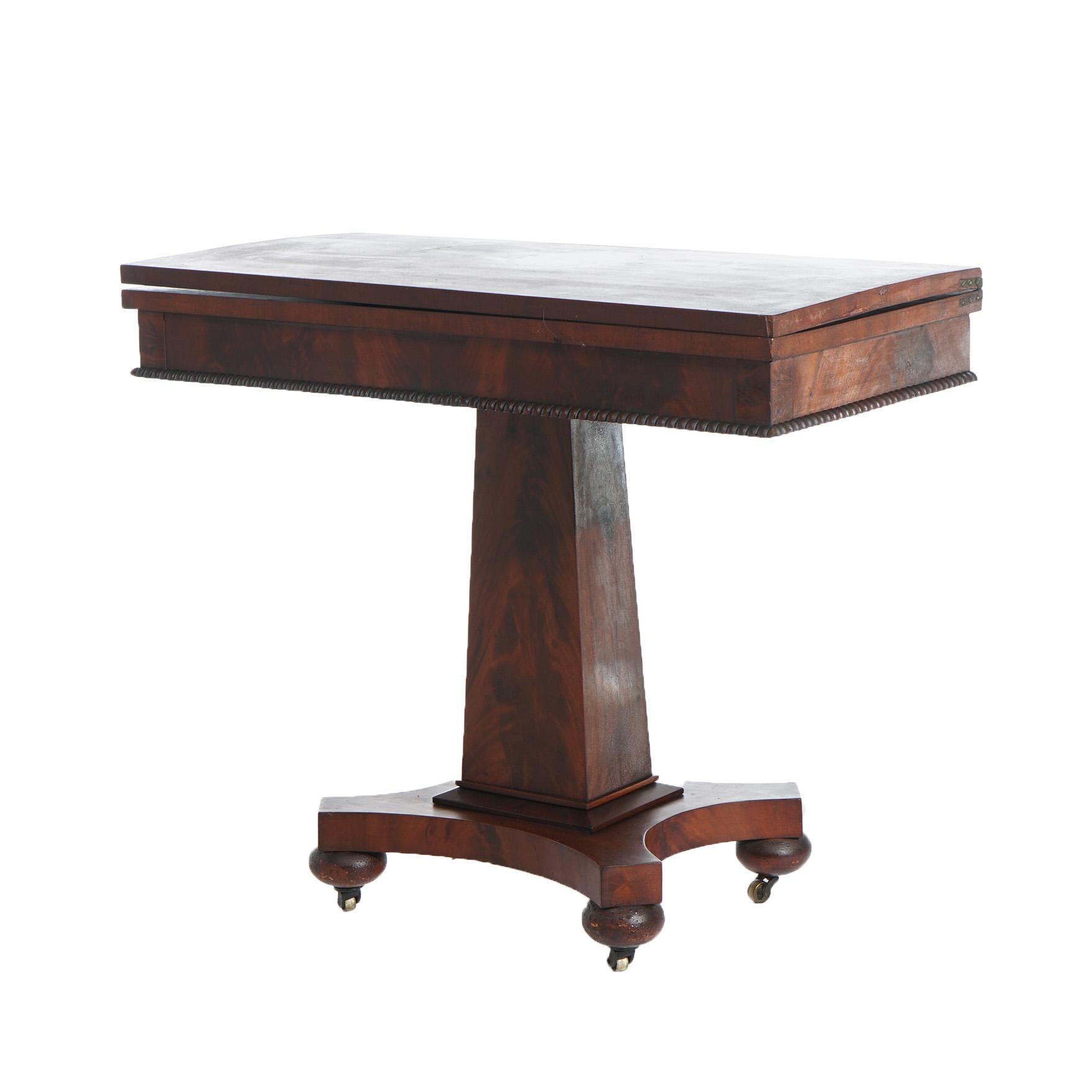 ***Reduced Delivery Rates - See Below or Click “Ask The Seller” to Request a Quote***

Antique American Empire Flame Mahogany Game Table with Flared Column C1840

Measures - 29.75