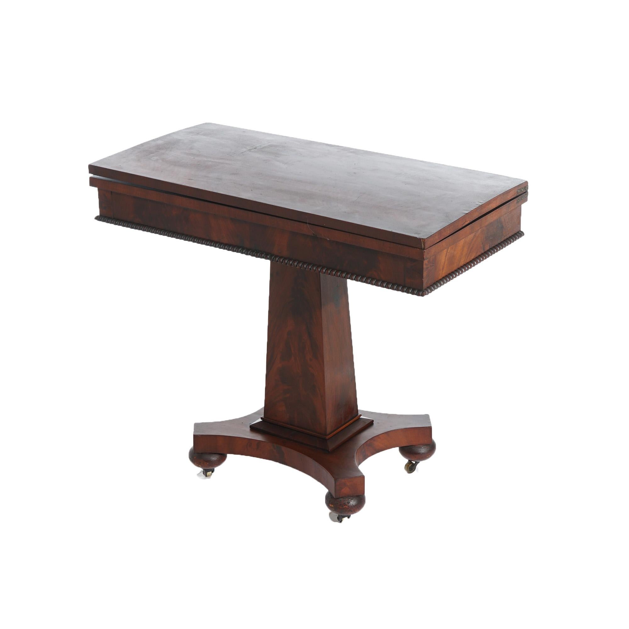 Antique American Empire Flame Mahogany Game Table C1840 In Good Condition In Big Flats, NY