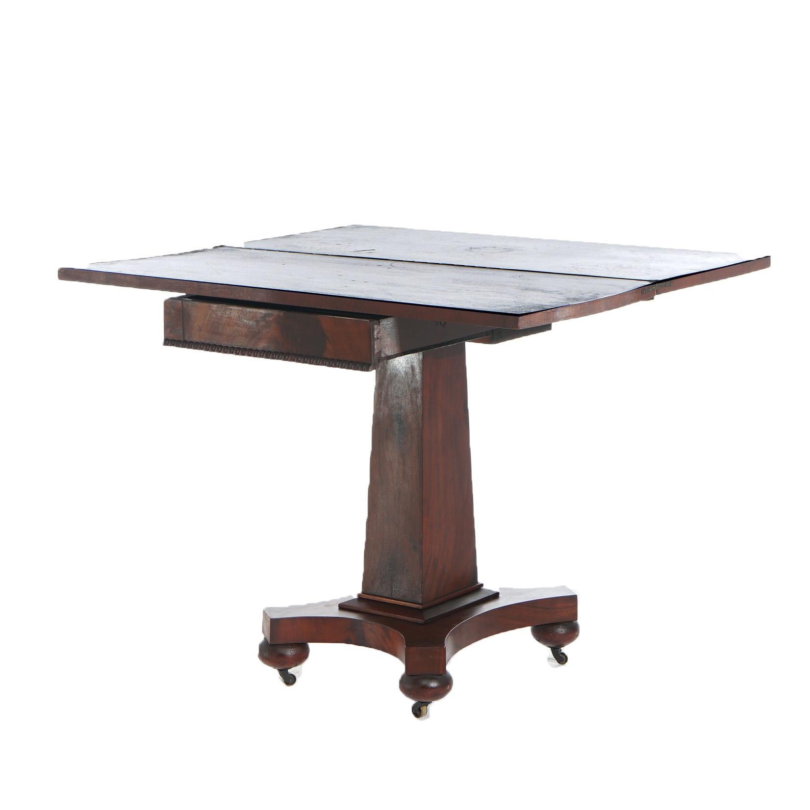 Antique American Empire Flame Mahogany Game Table C1840 4