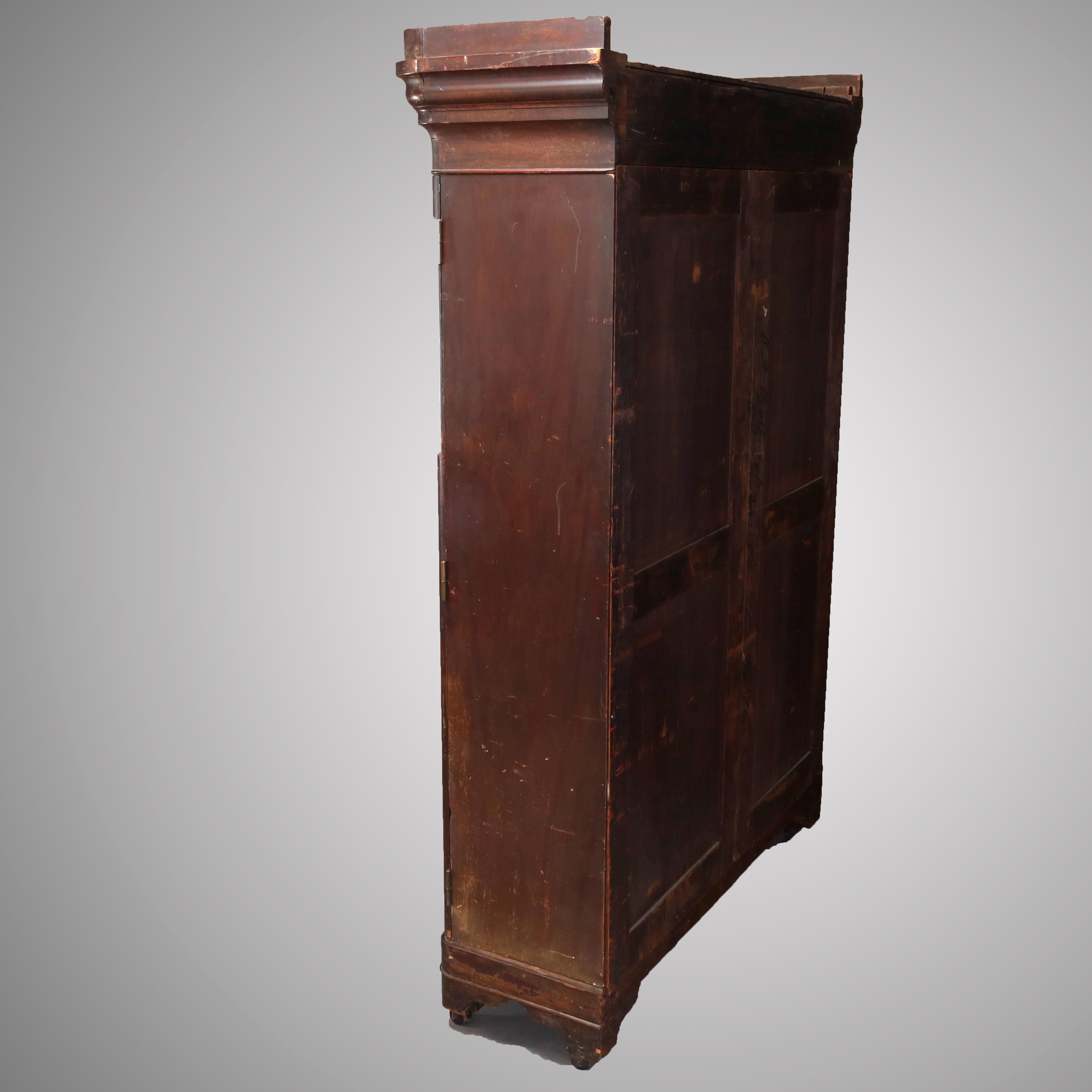 Antique American Empire Flame Mahogany Gothic Style Double Door Armoire 3