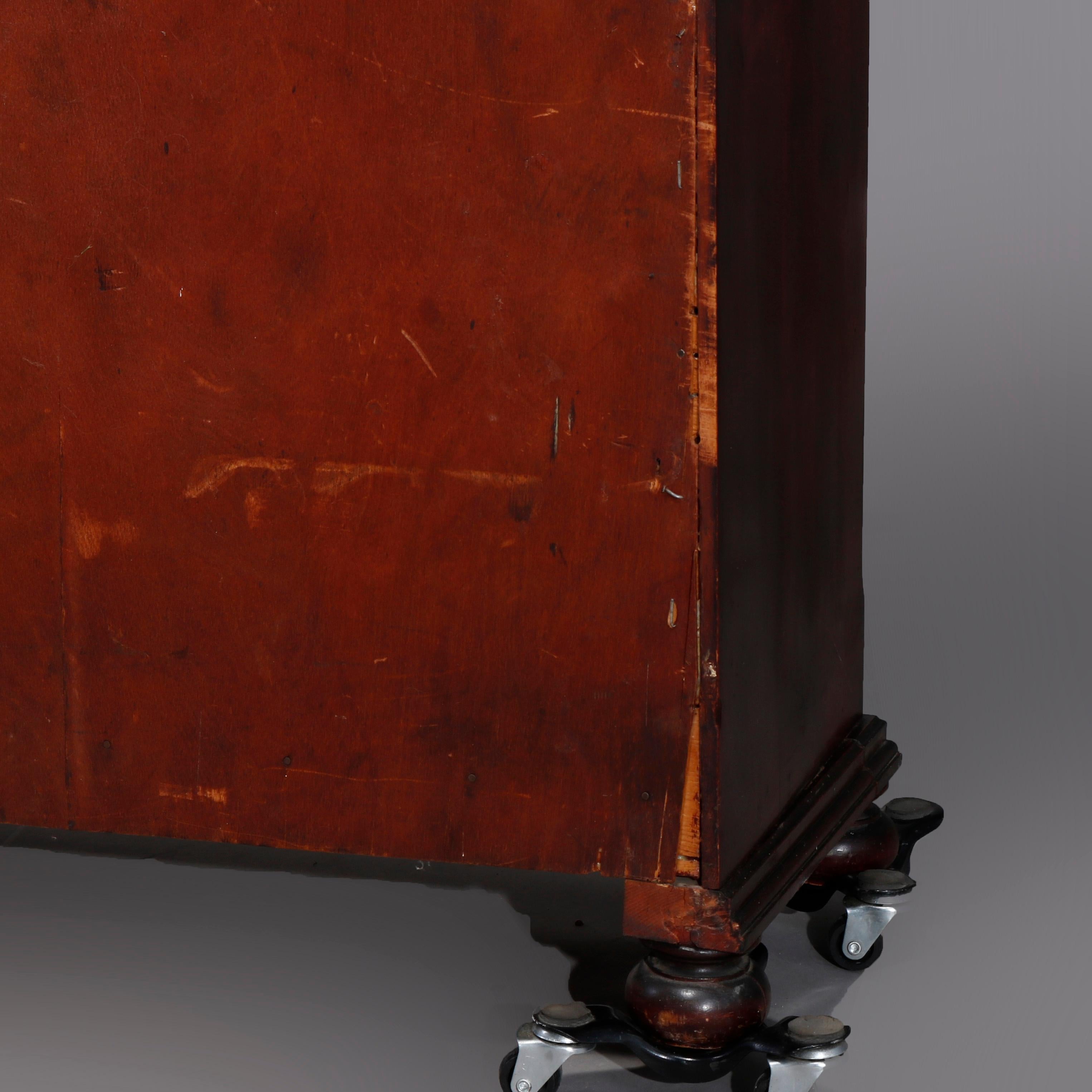 Antique American Empire Flame Mahogany Locking Triple Bookcase, circa 1900 14