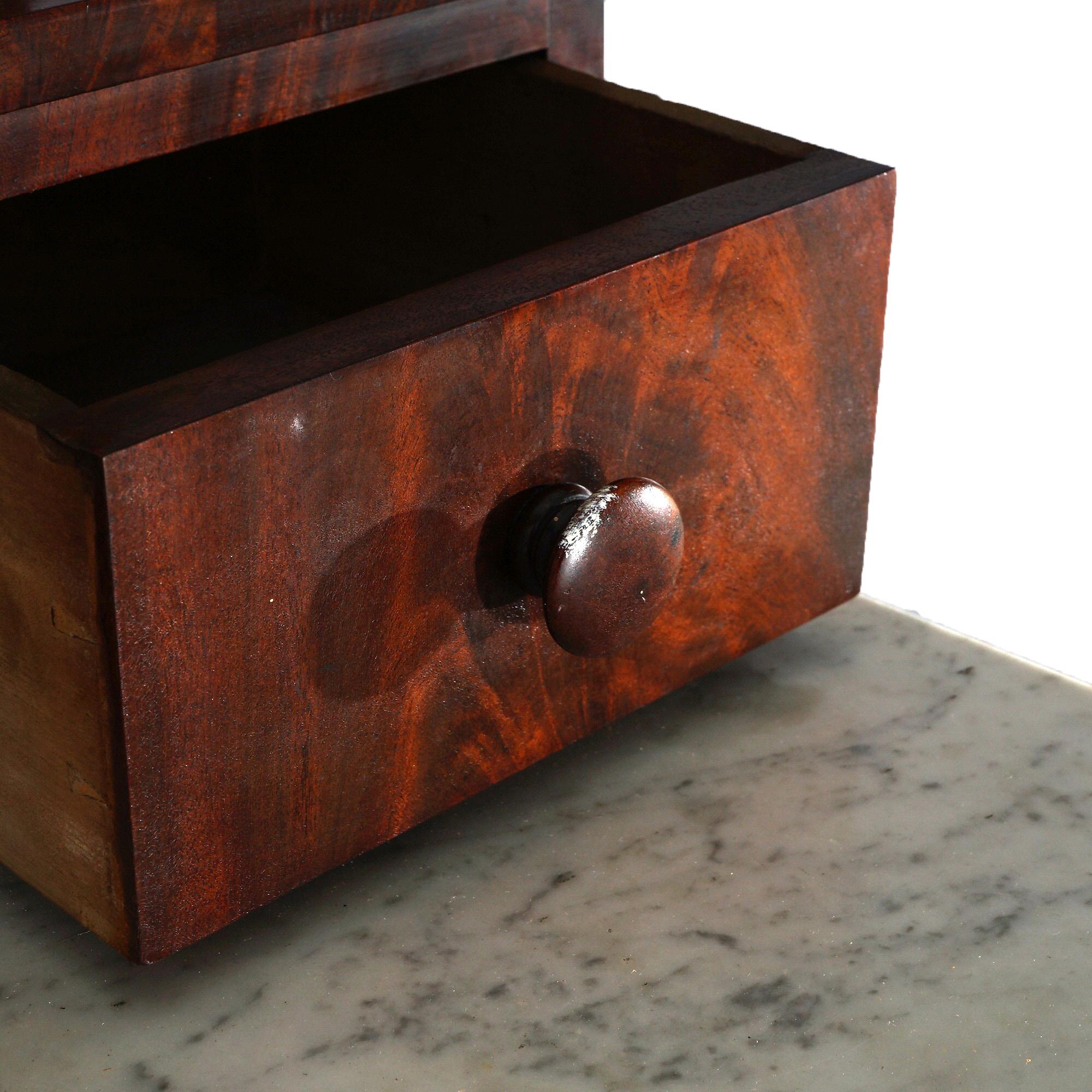 Antique American Empire Flame Mahogany Marble Top Dresser & Mirror c1840 9