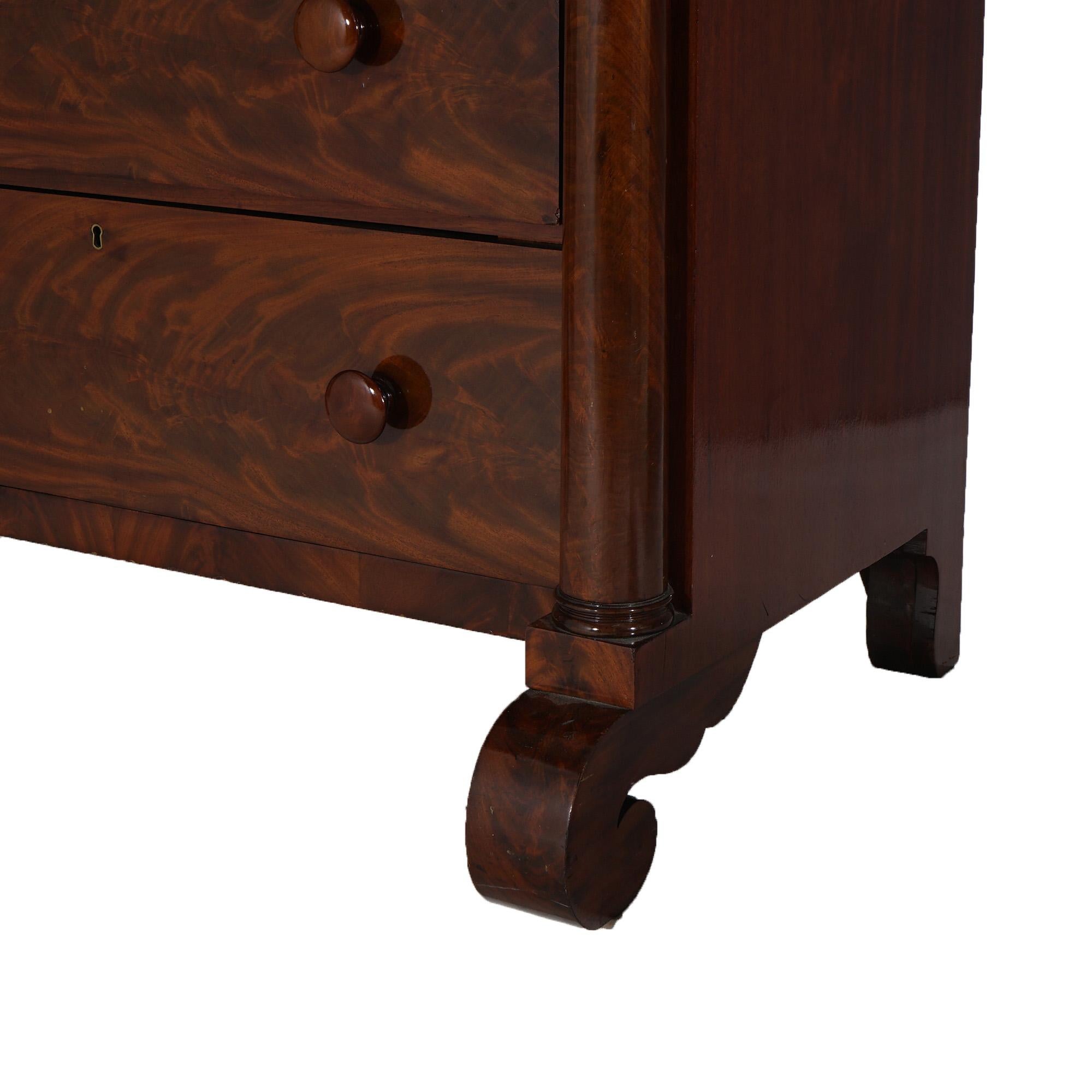 Antique American Empire Flame Mahogany Marble Top Dresser & Mirror c1840 In Good Condition In Big Flats, NY