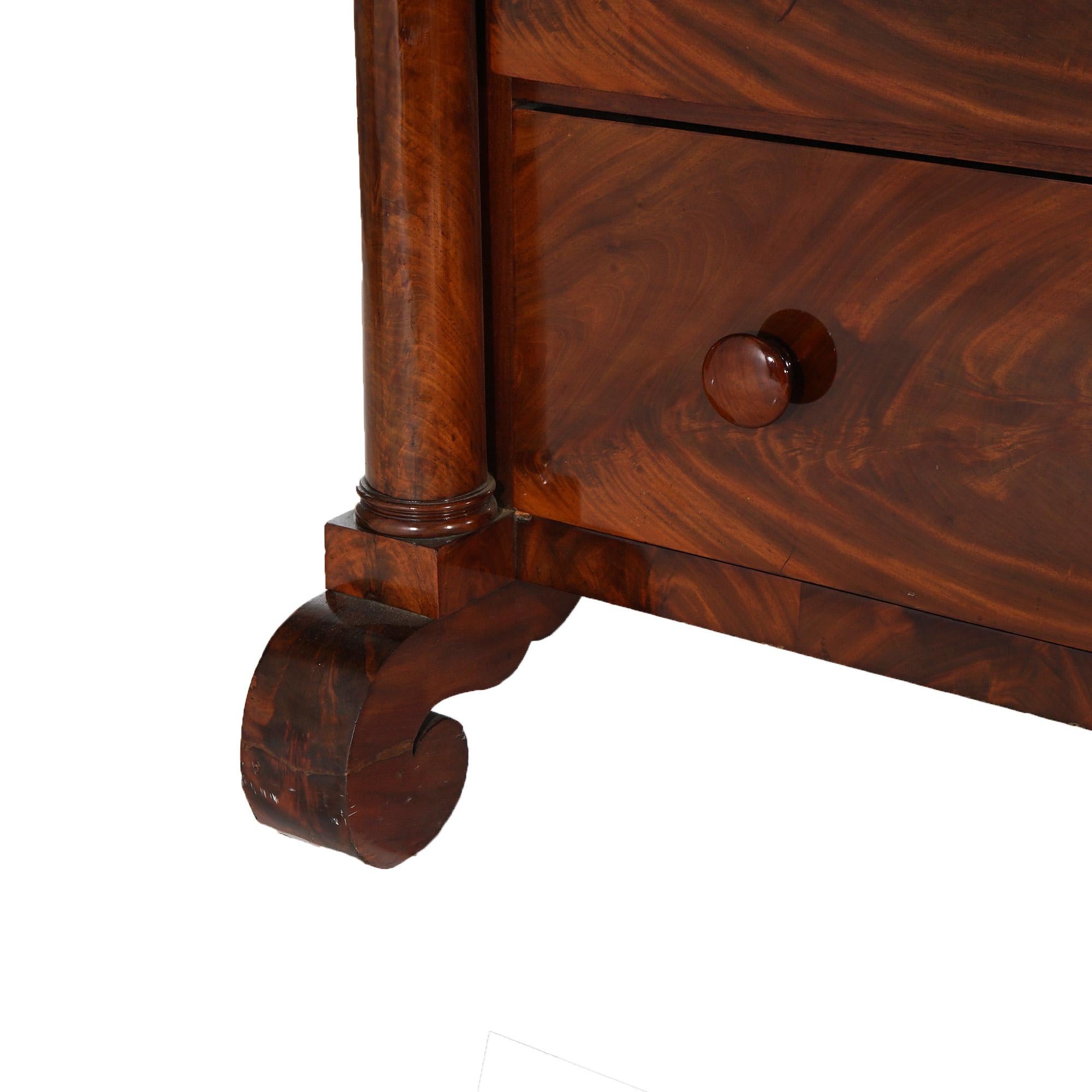 Antique American Empire Flame Mahogany Marble Top Dresser & Mirror c1840 5
