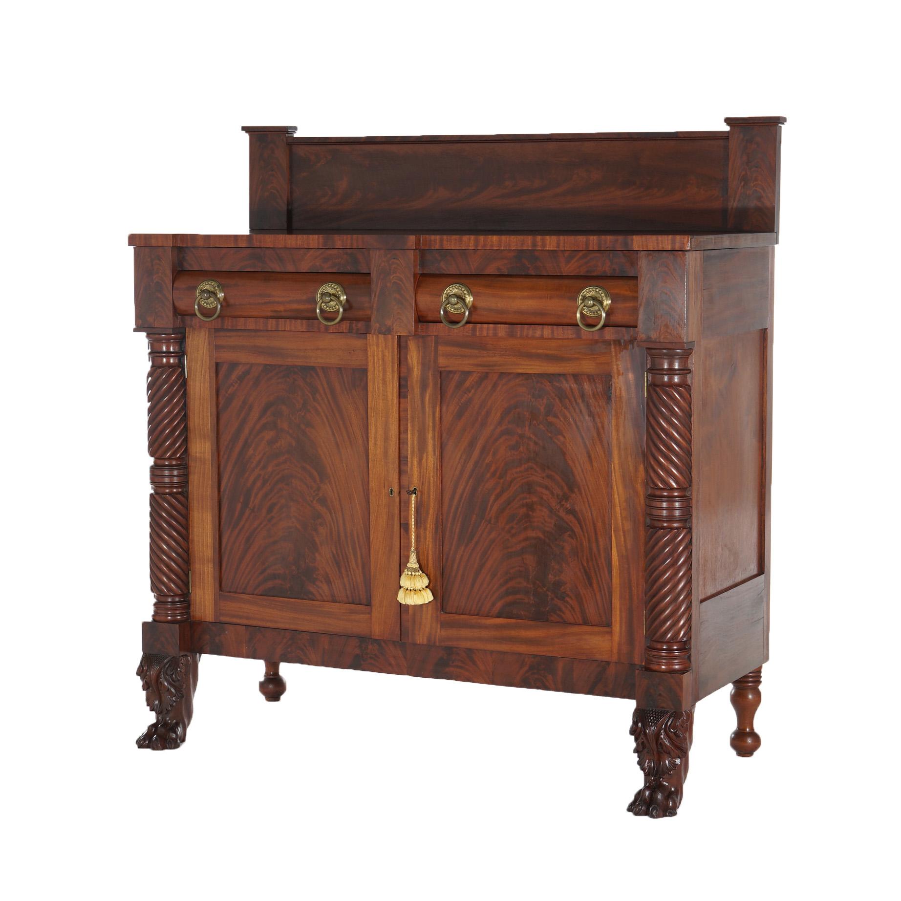 Antique American Empire Flame Mahogany Marble Top Linen Press Sideboard C1840 In Good Condition For Sale In Big Flats, NY