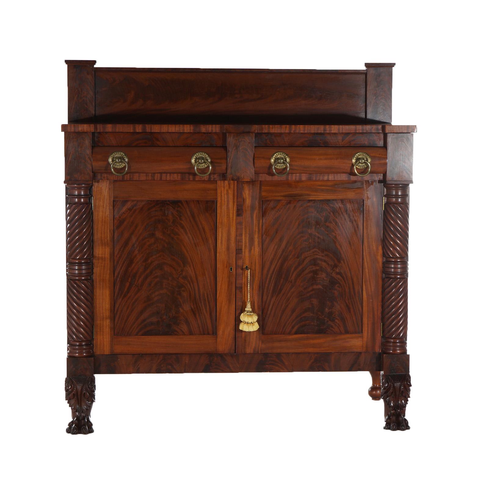 19th Century Antique American Empire Flame Mahogany Marble Top Linen Press Sideboard C1840 For Sale