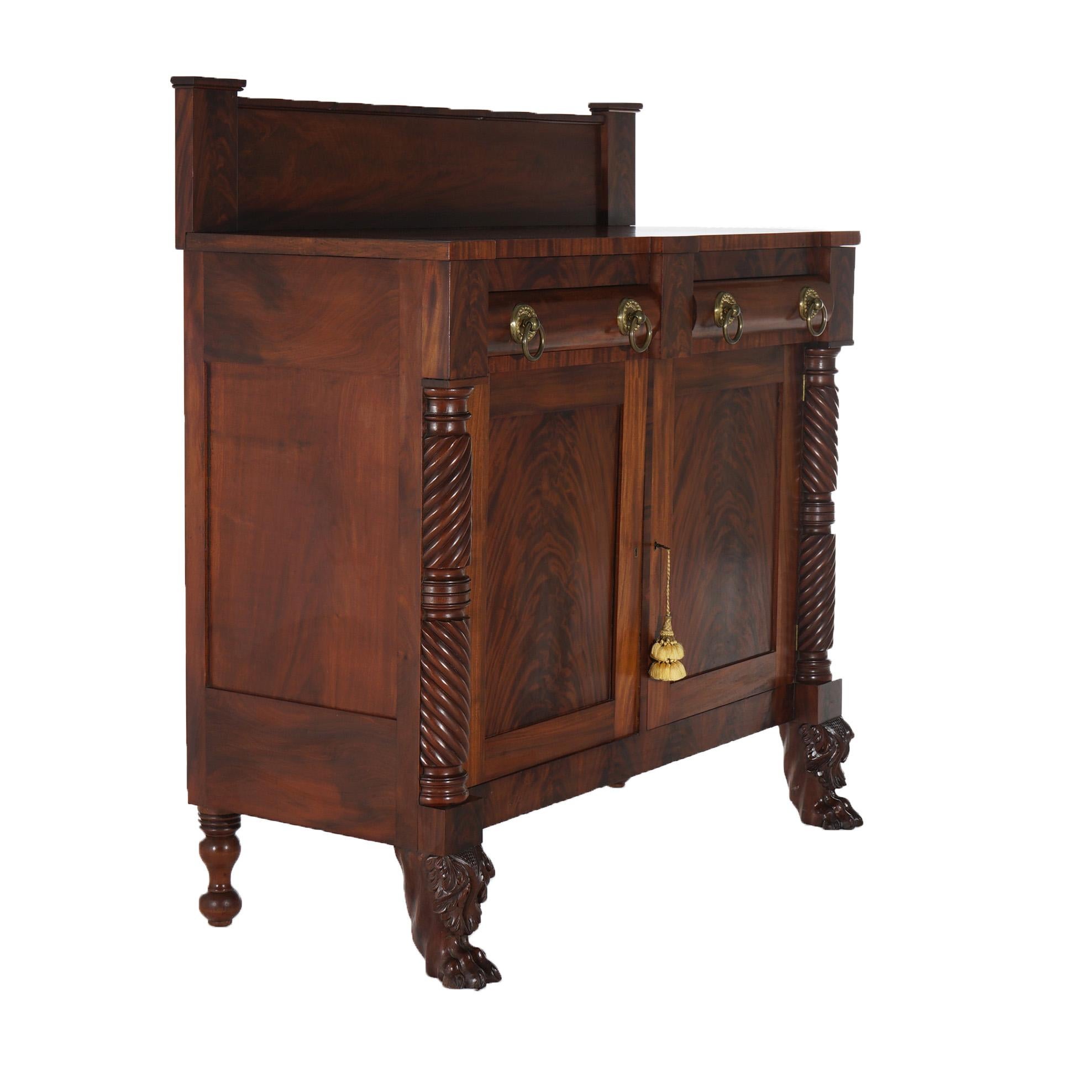 Antique American Empire Flame Mahogany Marble Top Linen Press Sideboard C1840 For Sale 2