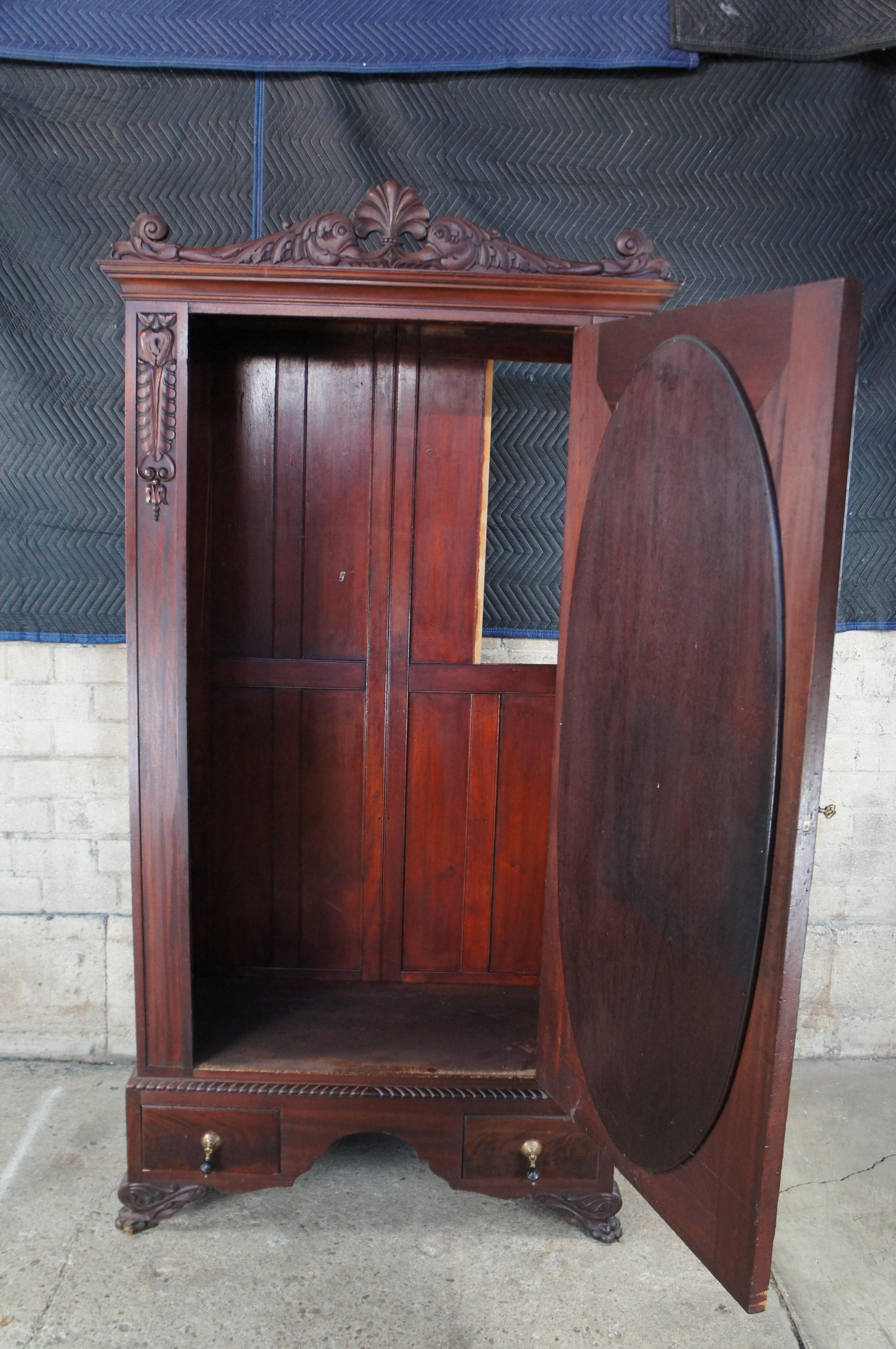 Antique American Empire Flame Mahogany Mirrored Clothing Armoire Wardrobe 84