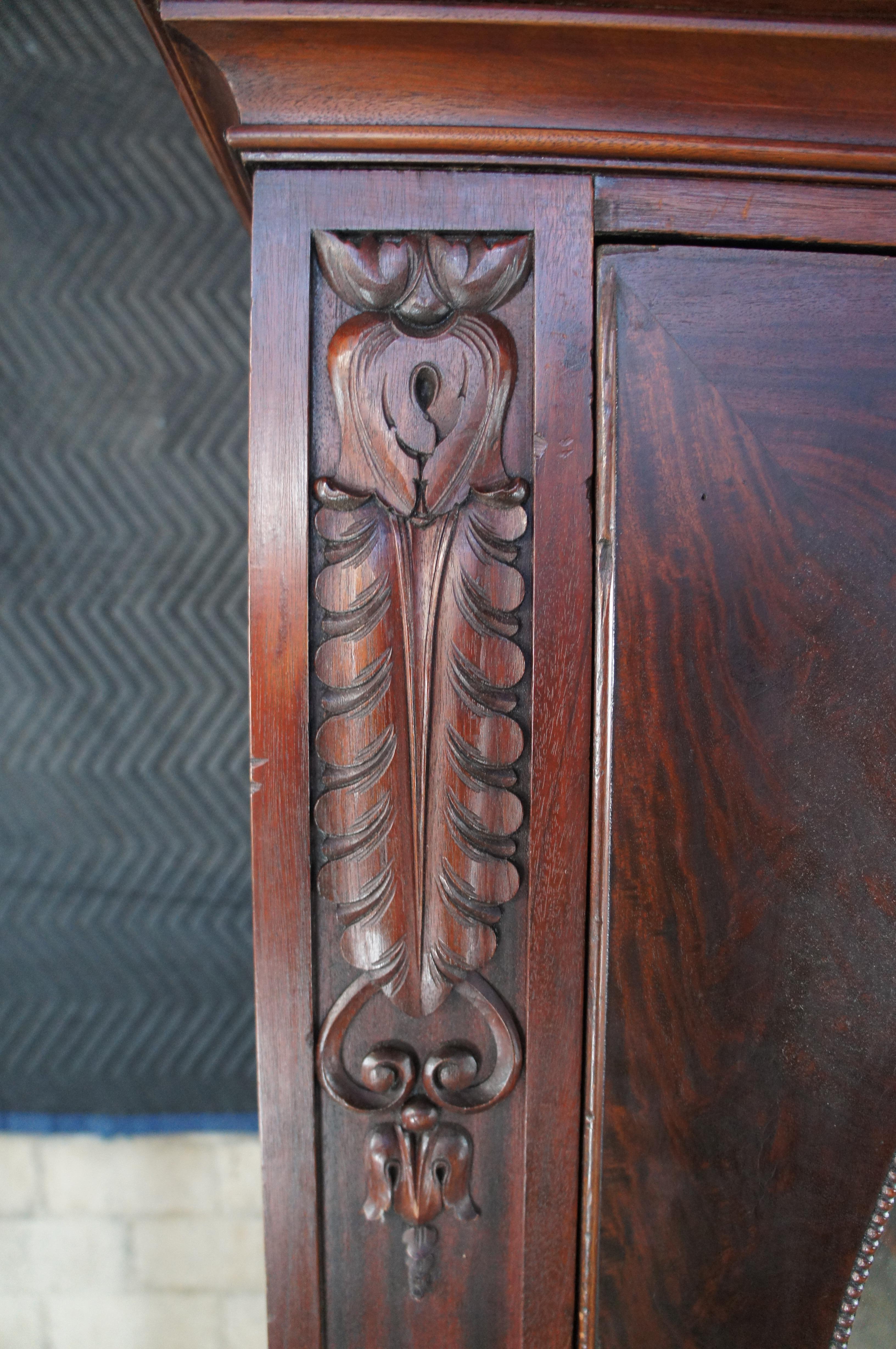 Antique American Empire Flame Mahogany Mirrored Clothing Armoire Wardrobe 84