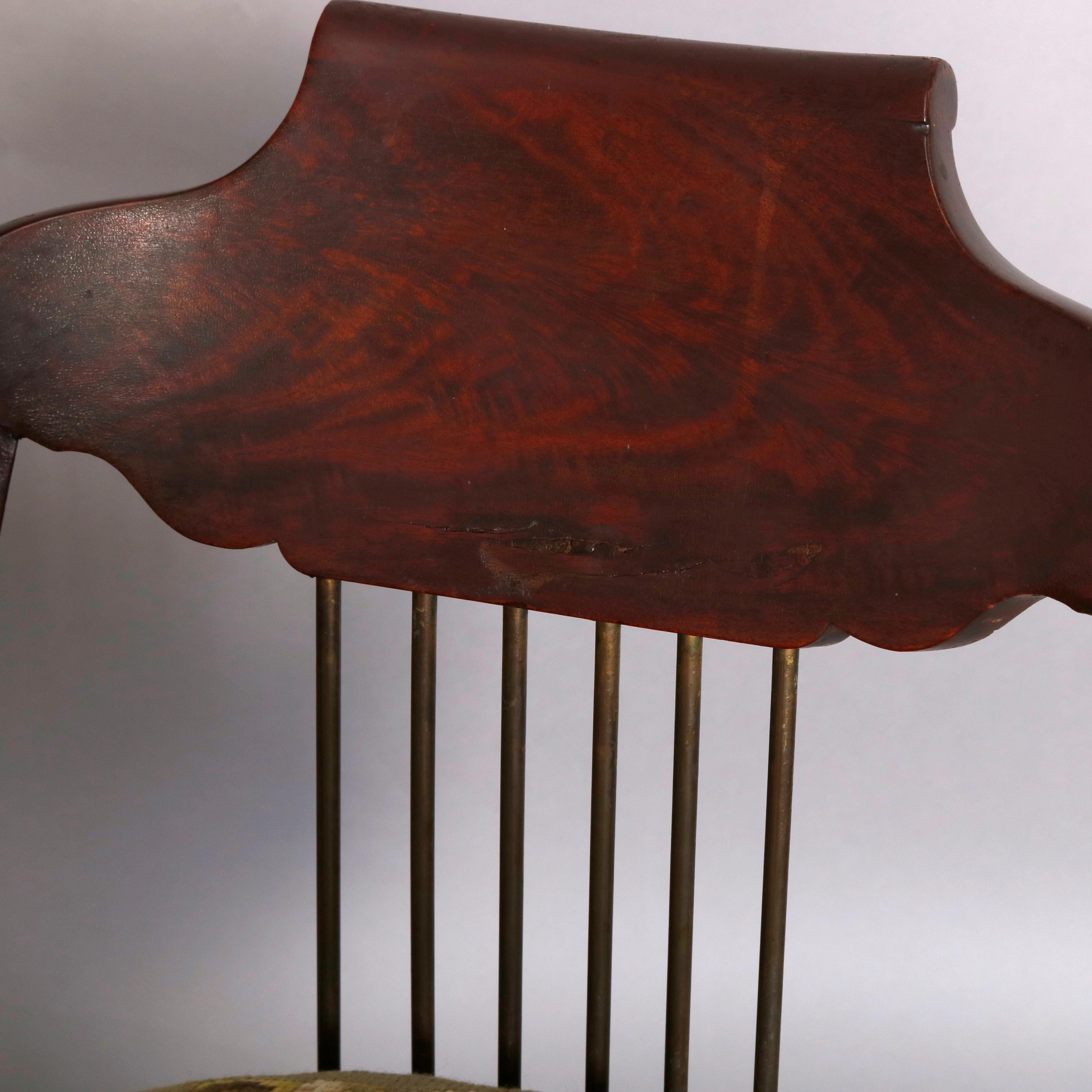 Antique American Empire Flame Mahogany & Needlepoint Piano Seat, circa 1840 3