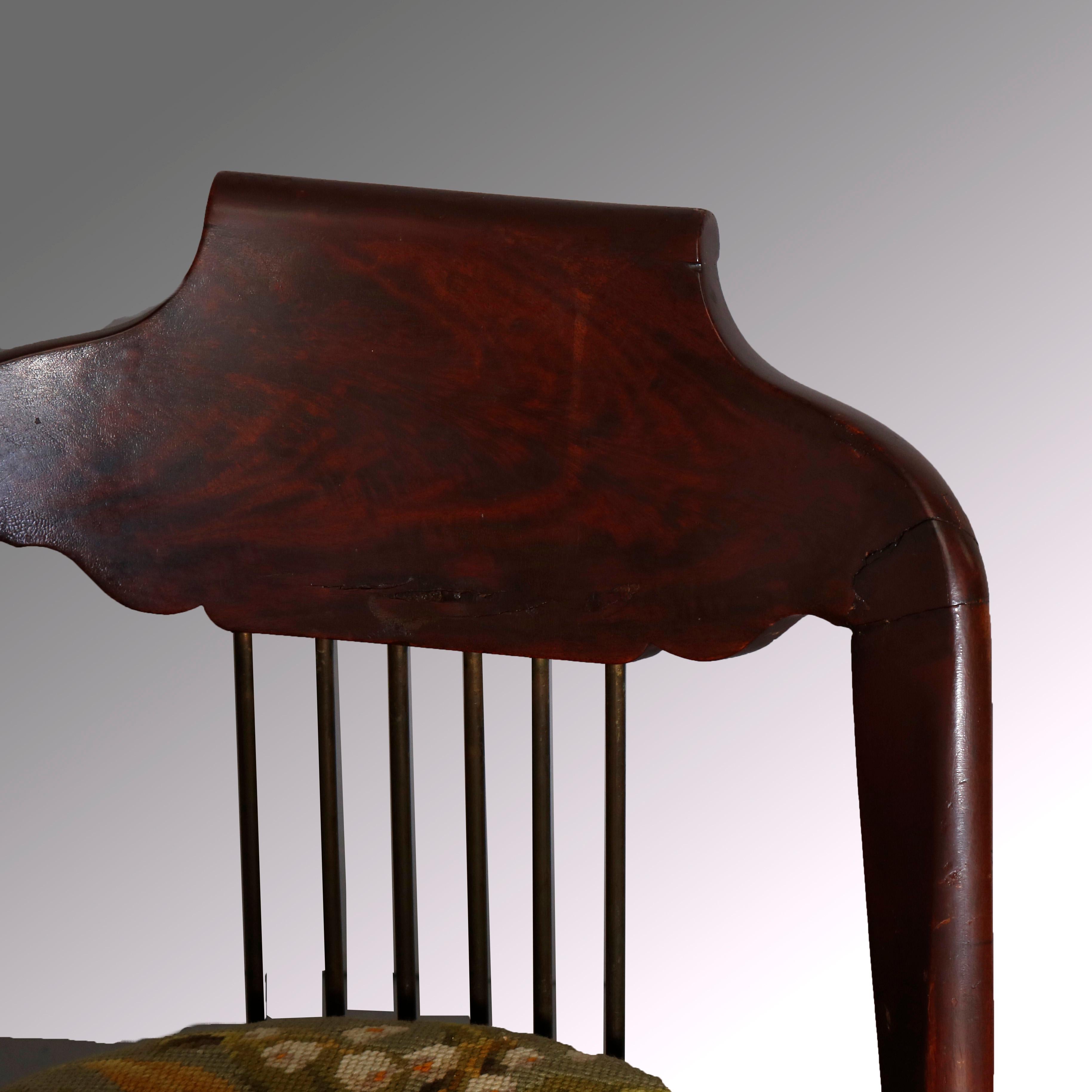 Antique American Empire Flame Mahogany & Needlepoint Piano Seat, circa 1840 4