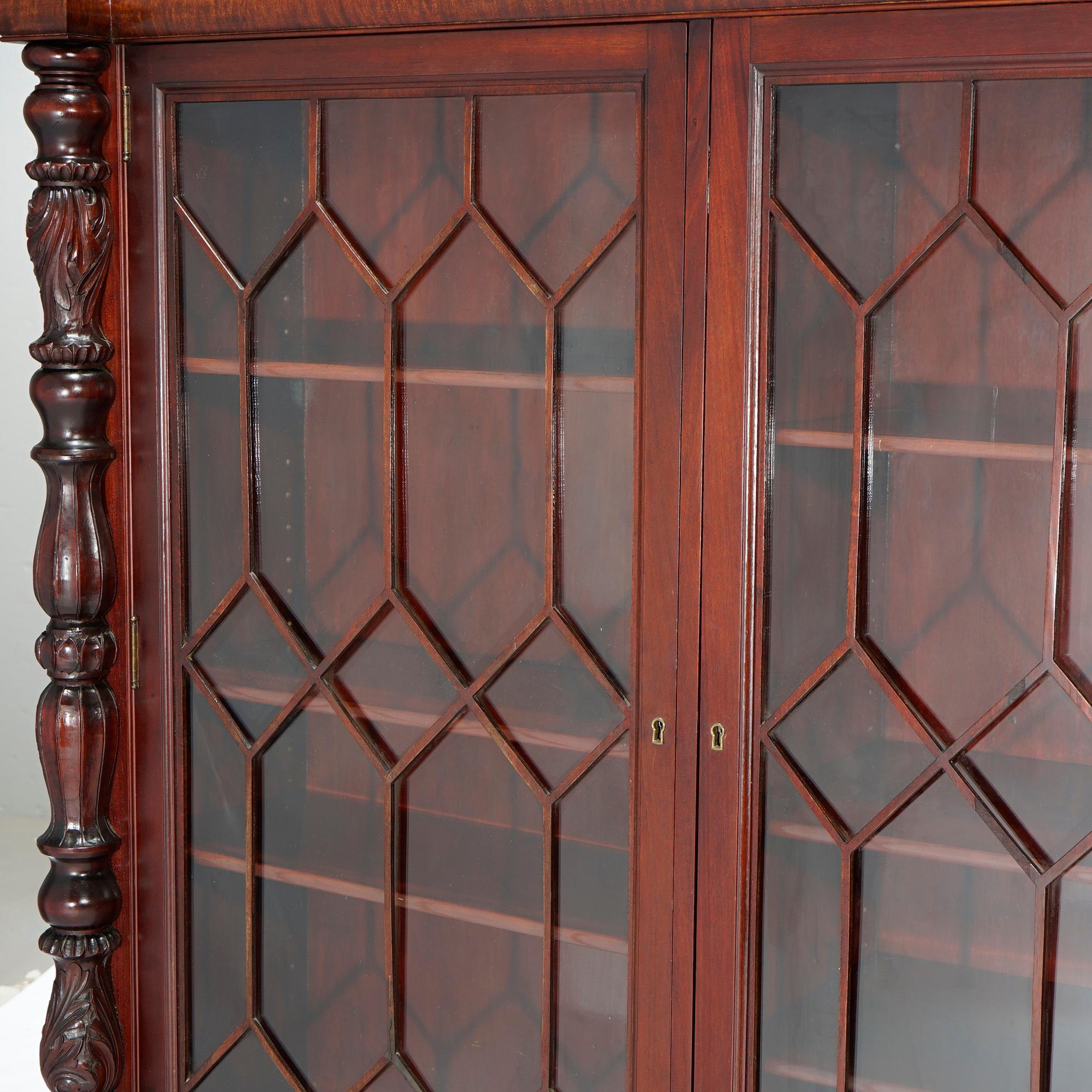 Antique American Empire Flame Mahogany Neoclassical Double Door Bookcase c1880 5