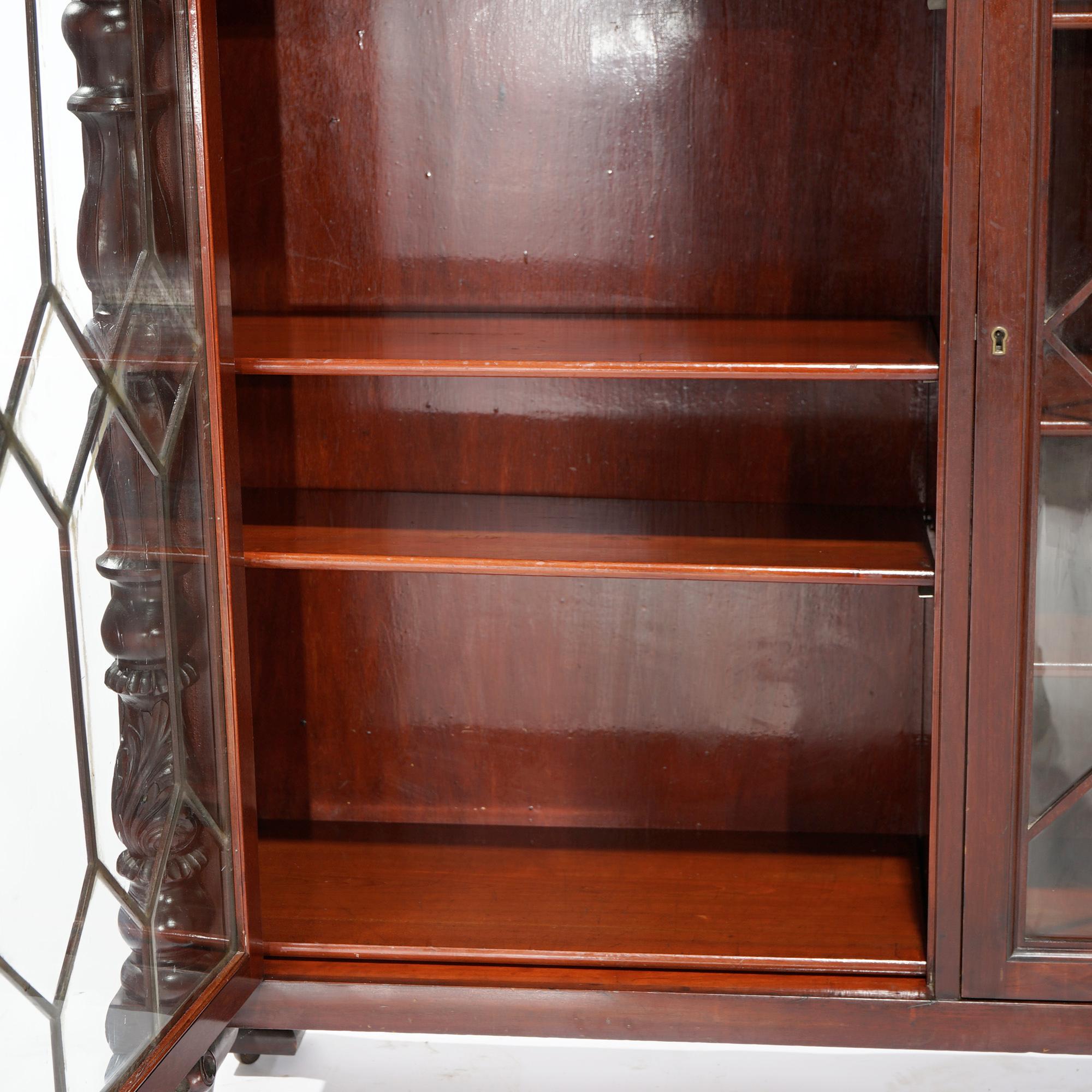 Antique American Empire Flame Mahogany Neoclassical Double Door Bookcase c1880 8